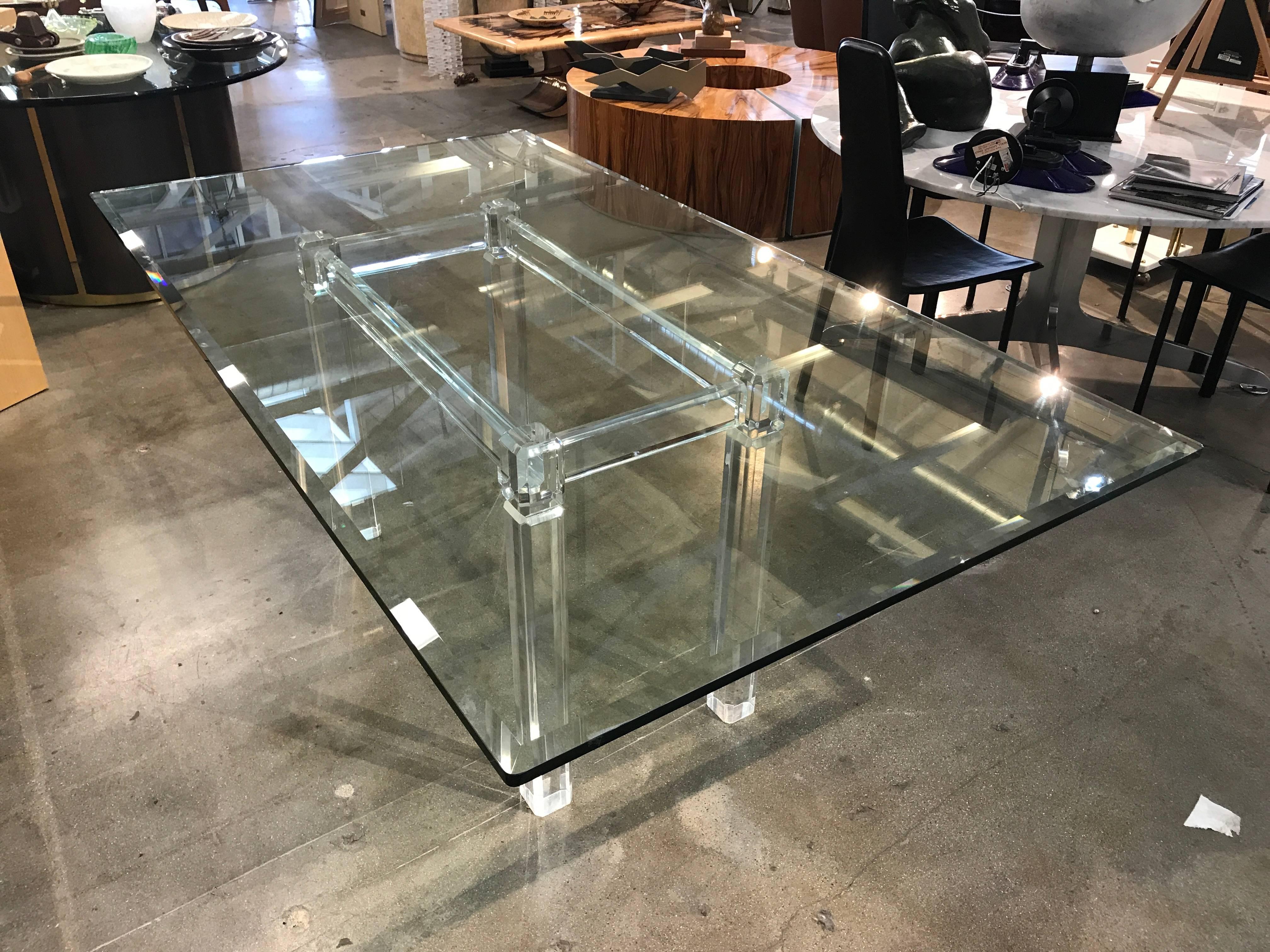 Spectacular Lucite Base Dining Table with Great Beveled Edge Glass Top 1