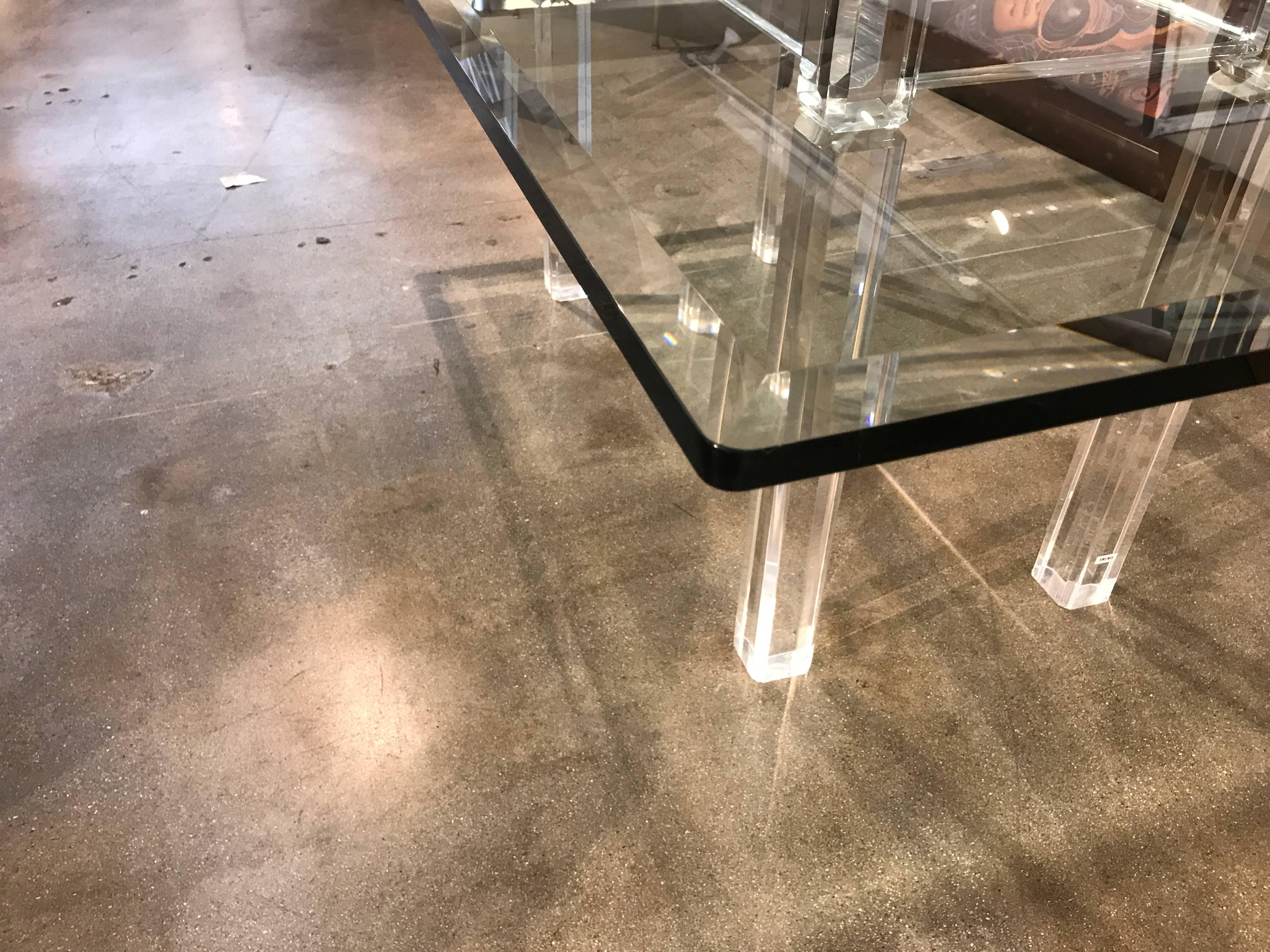 Spectacular Lucite Base Dining Table with Great Beveled Edge Glass Top 3