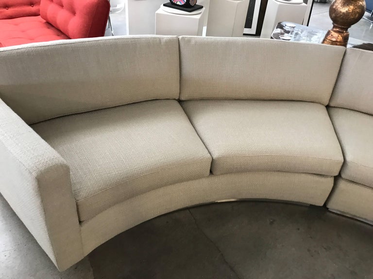 Thayer Coggin Milo Baughman Curved Sofa and Ottoman with Brushed Steel