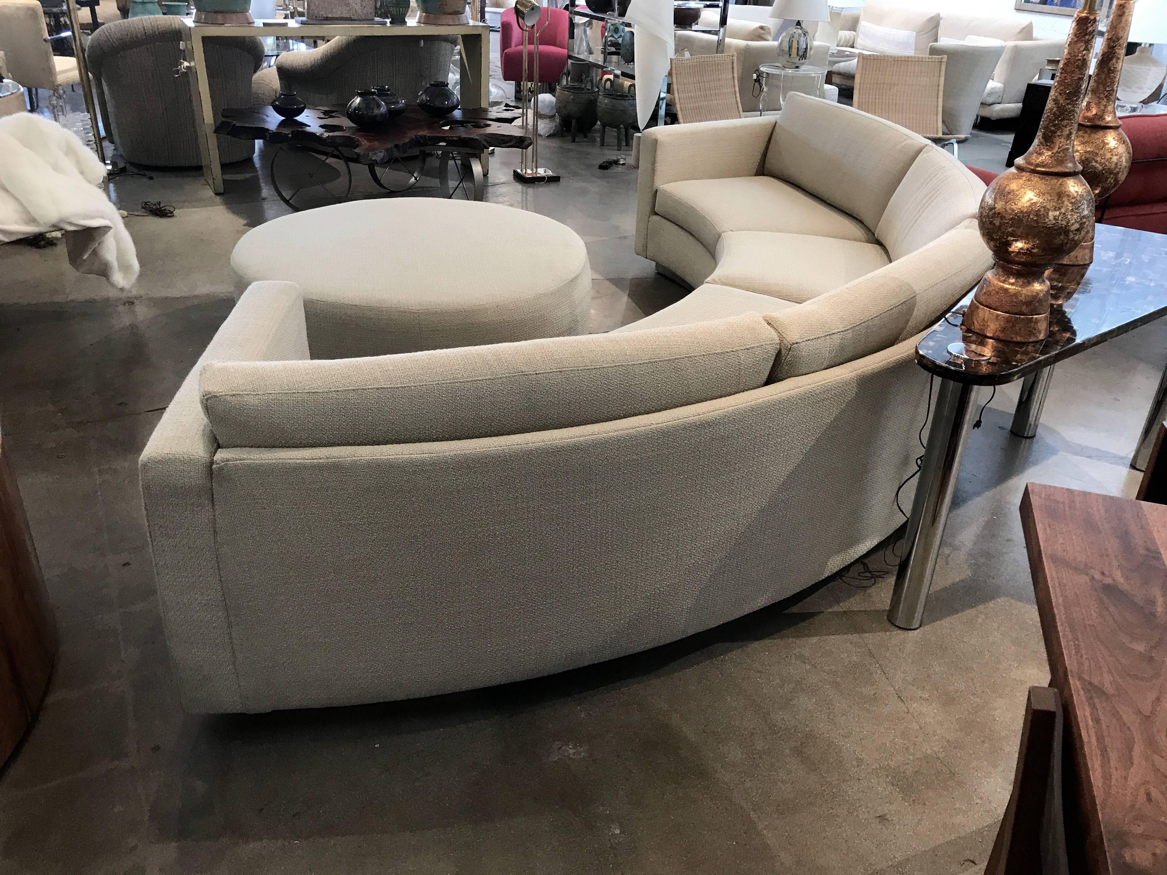 Thayer Coggin Milo Baughman Curved Sofa and Ottoman with Brushed Steel Plinth 2