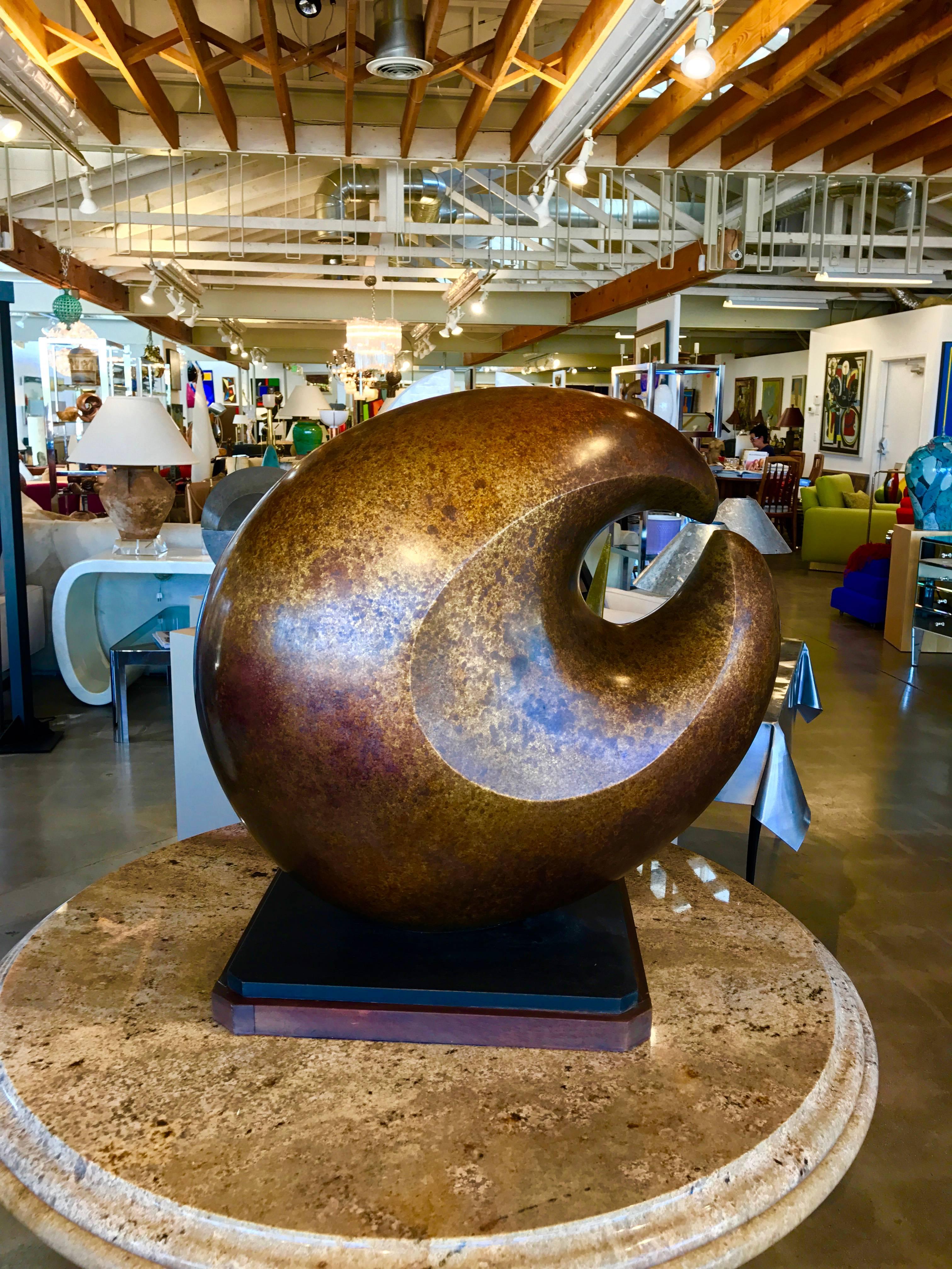 An immense and heavy bronze by the noted artist Jeff Day. he is currently in China but we managed to converse with him. He identified the work and the approximate year it was cast and how heard it was to make. He thinks he signed it although we