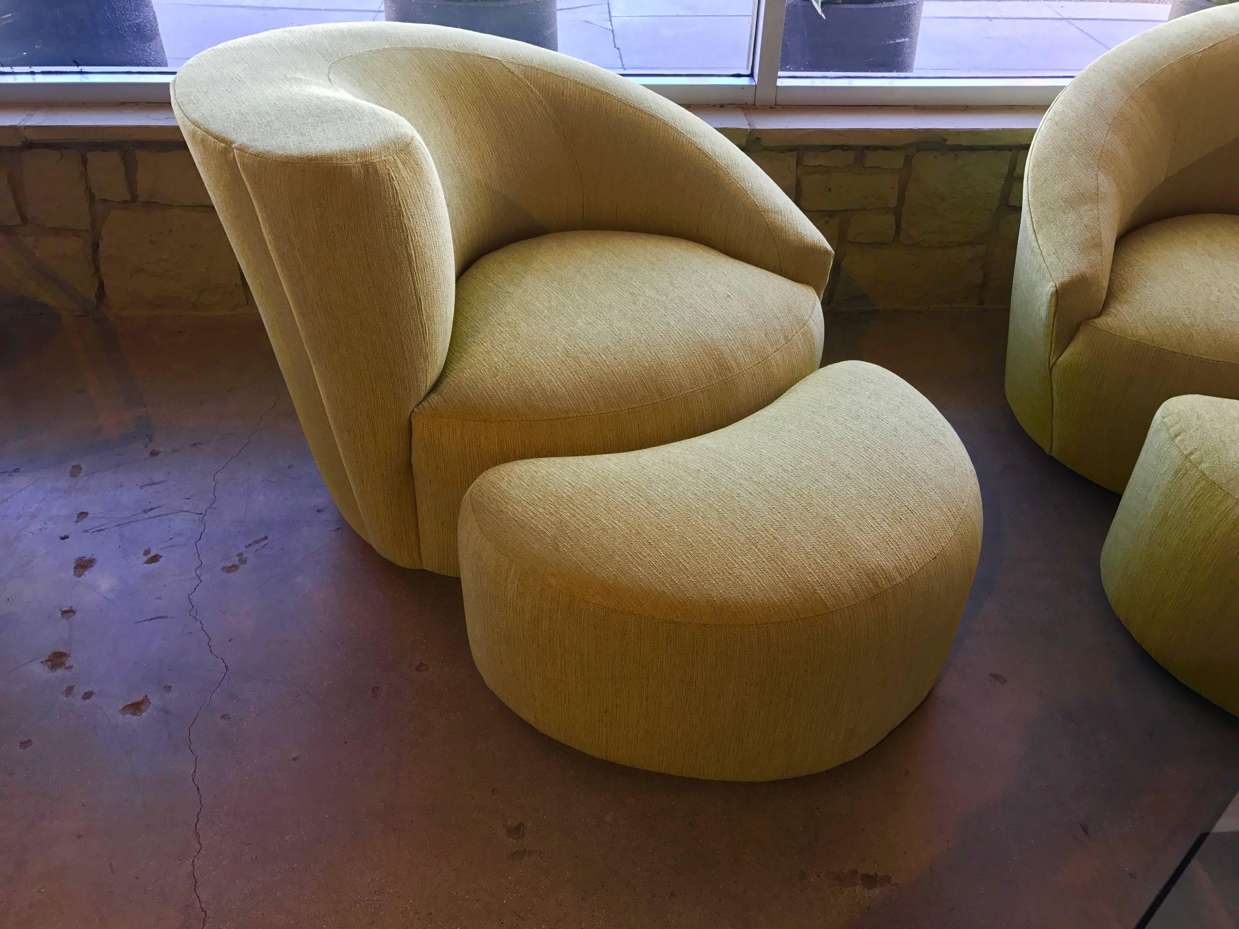 American Pair of Vladimir Kagan Designed Nautilus Chairs with Matching Ottomans