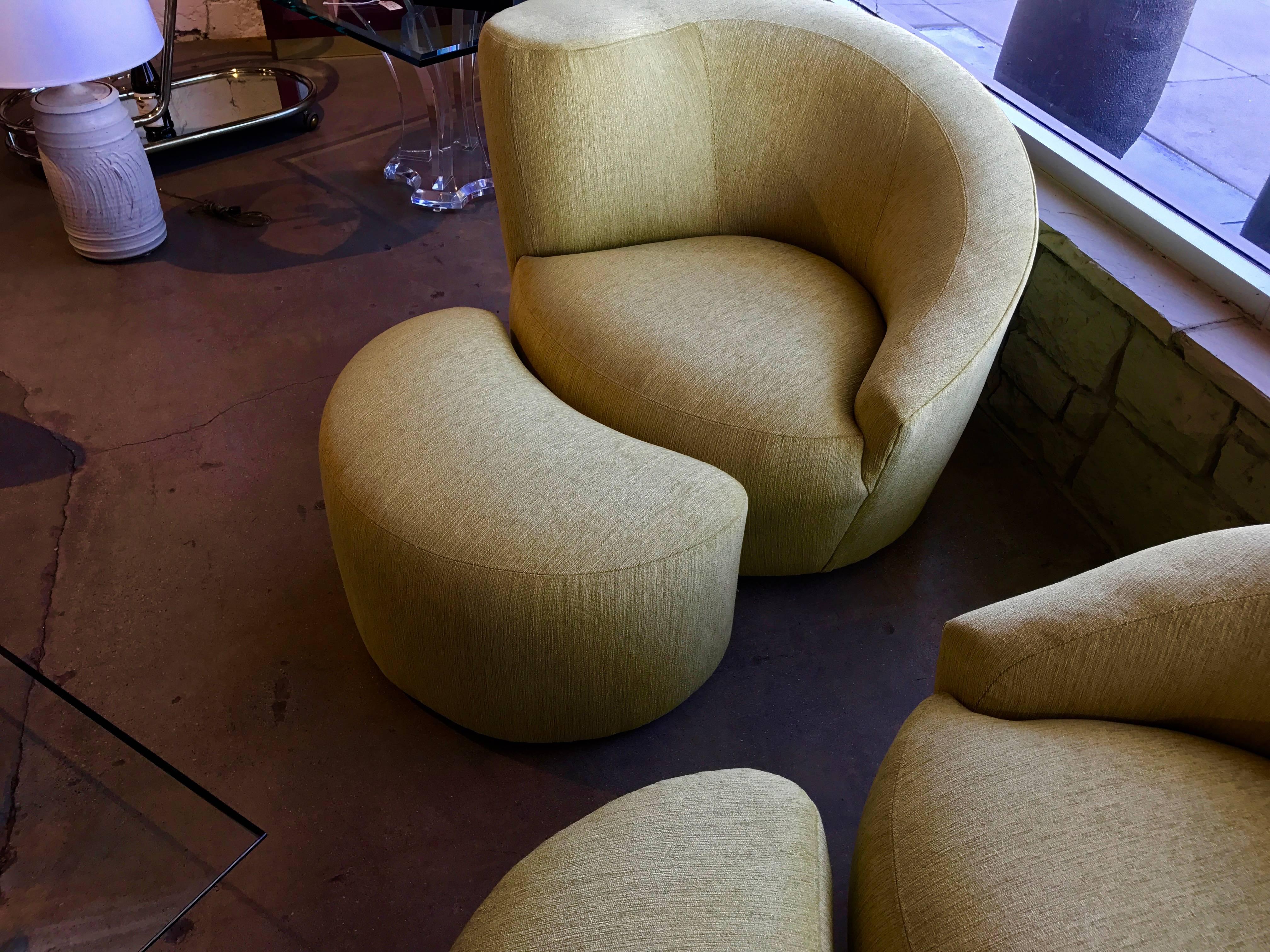 Pair of Vladimir Kagan Designed Nautilus Chairs with Matching Ottomans 3