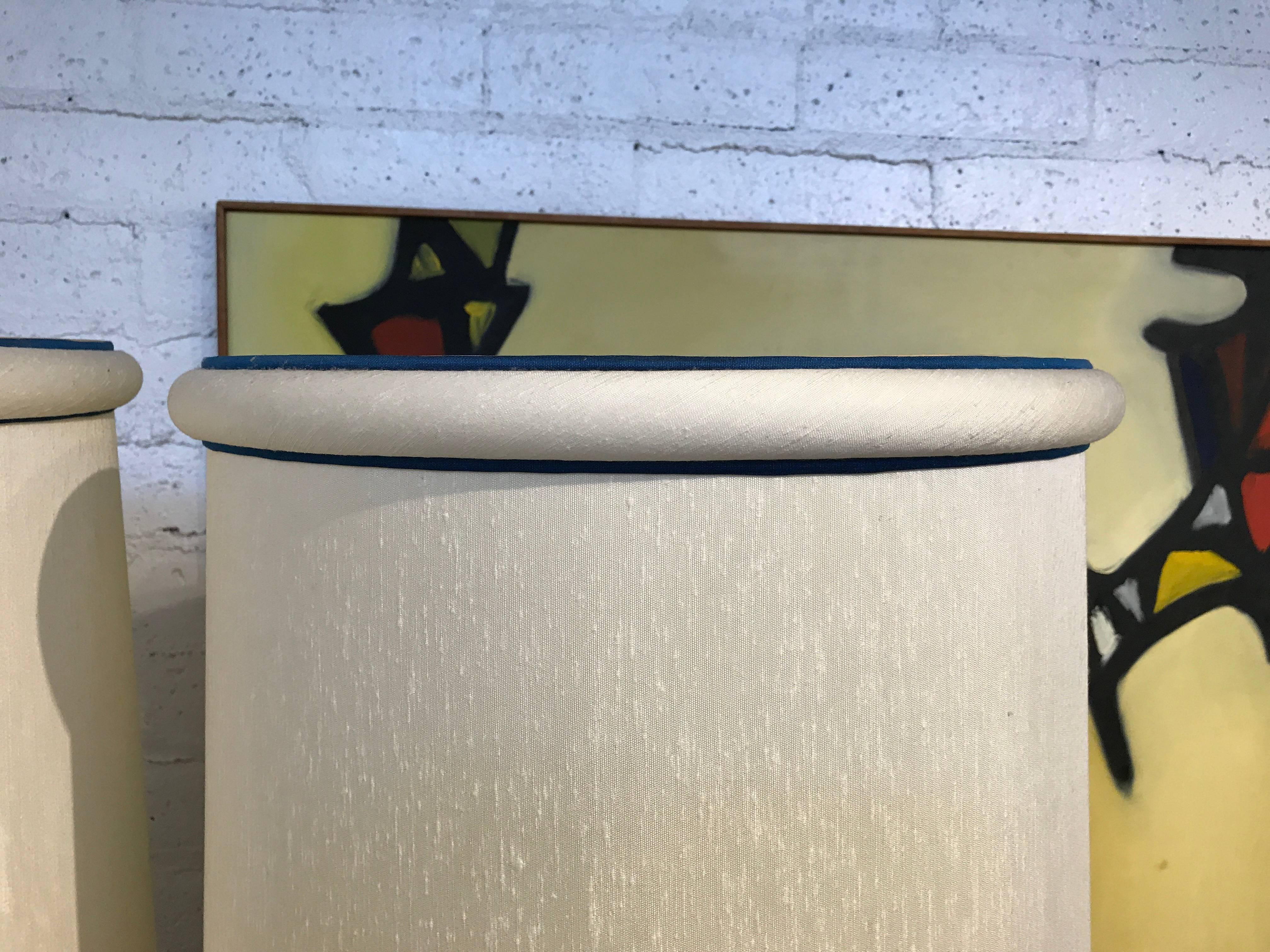 Vintage Blue Ceramic Lamps with Their Original Shades  In Good Condition In Palm Springs, CA