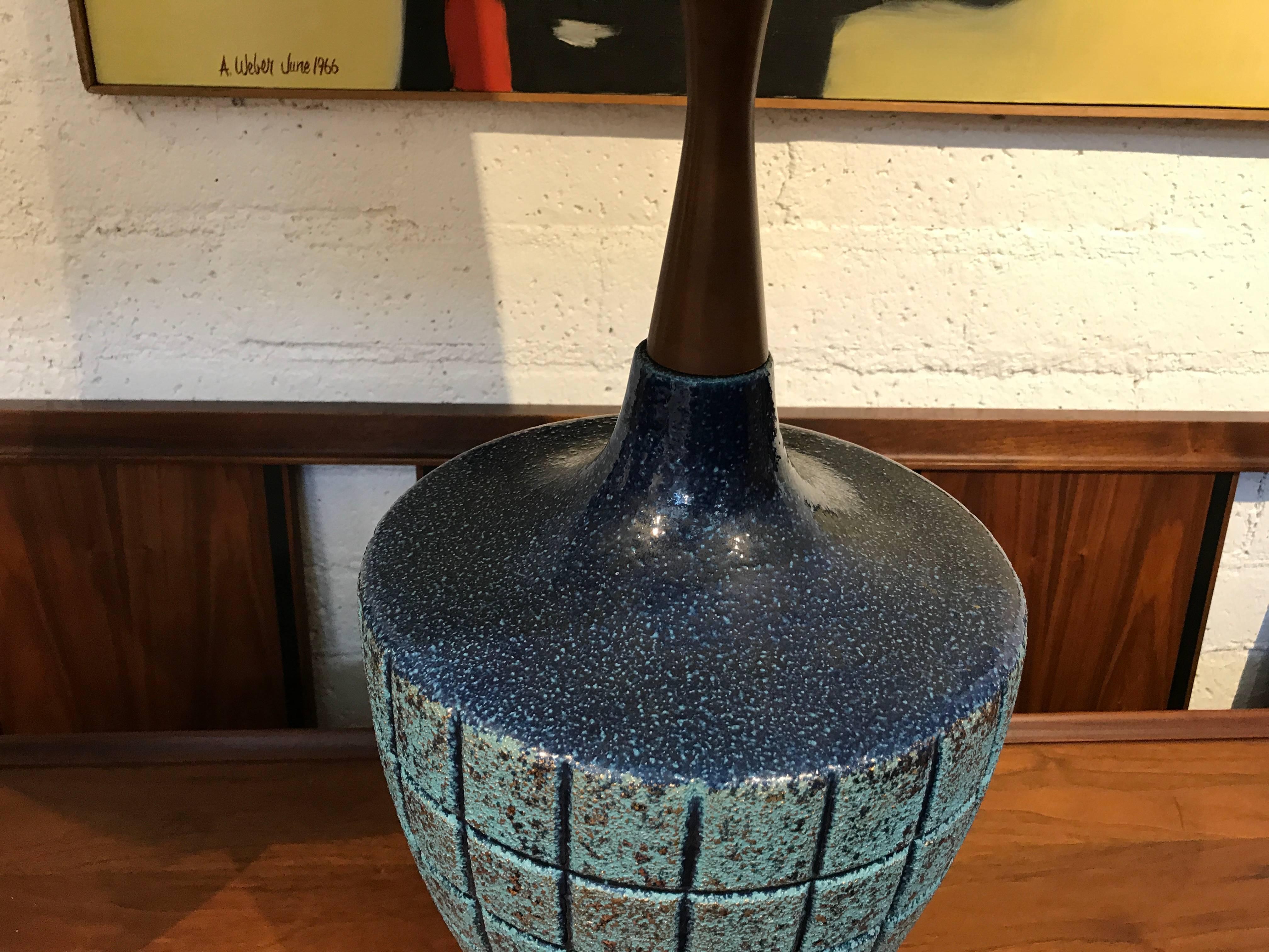 Vintage Blue Ceramic Lamps with Their Original Shades  3