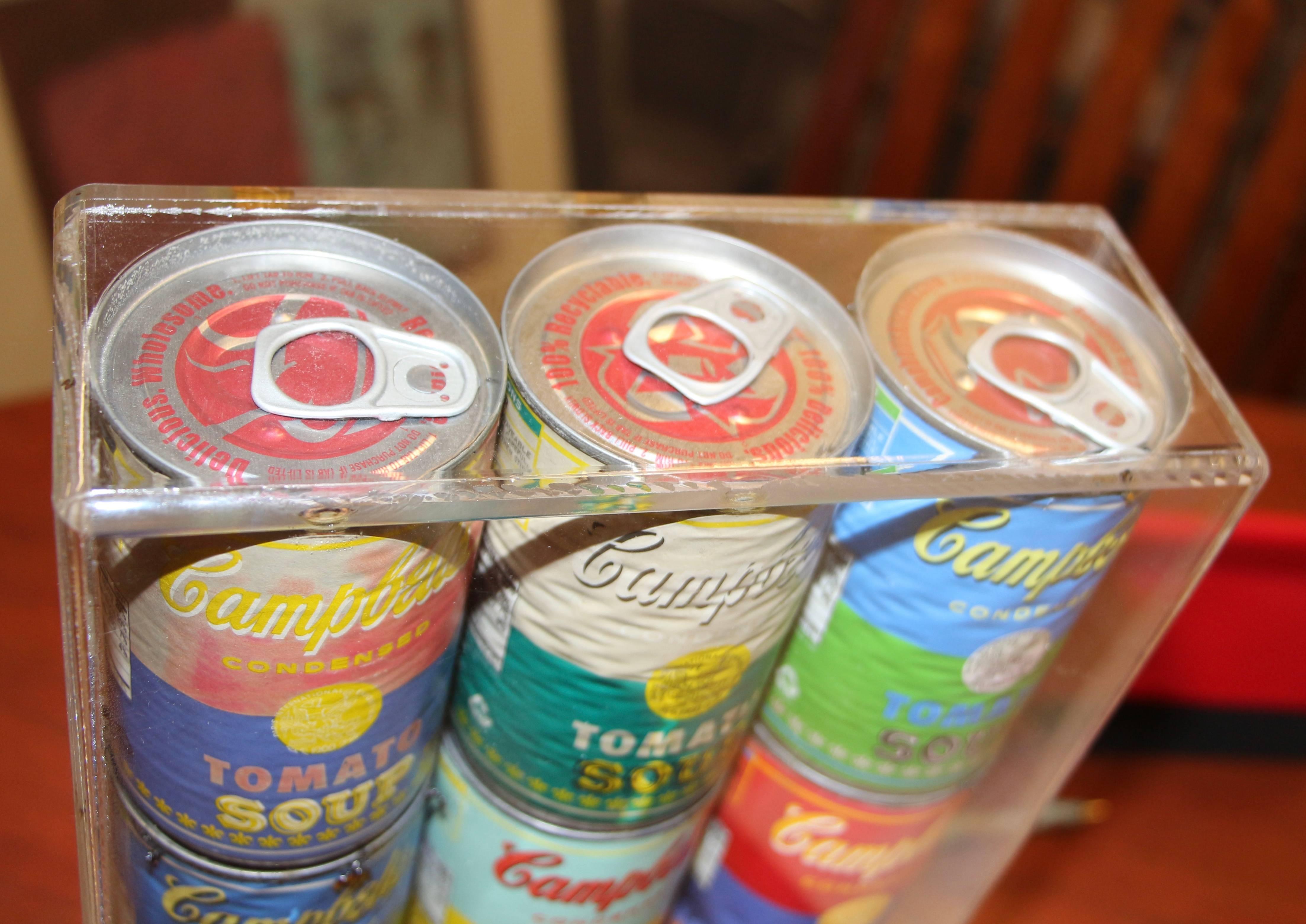 Contemporary 12 Andy Warhol Campbell Soup Cans in a Lucite Box