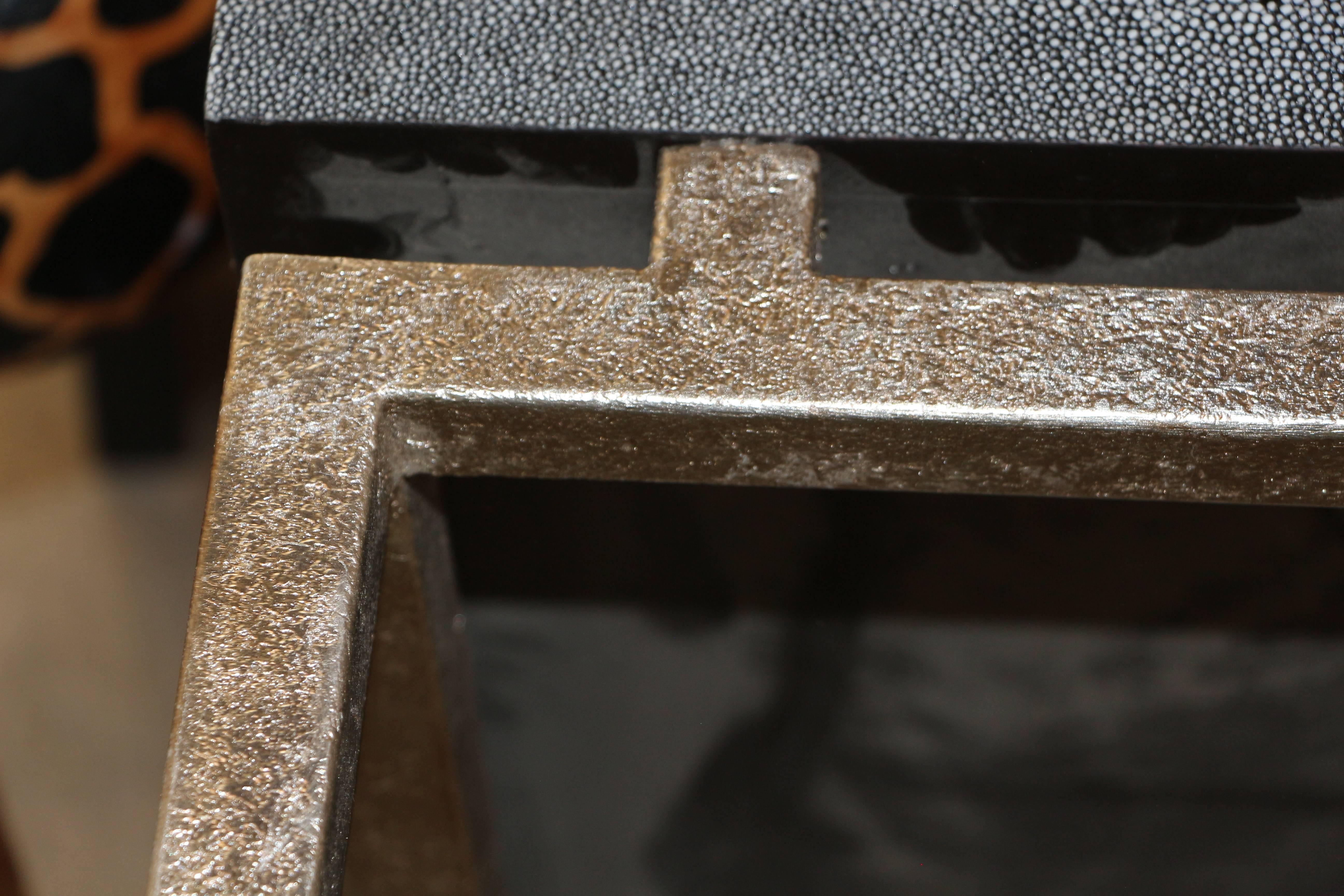 Faux Shagreen and Metal Coffee Table 2