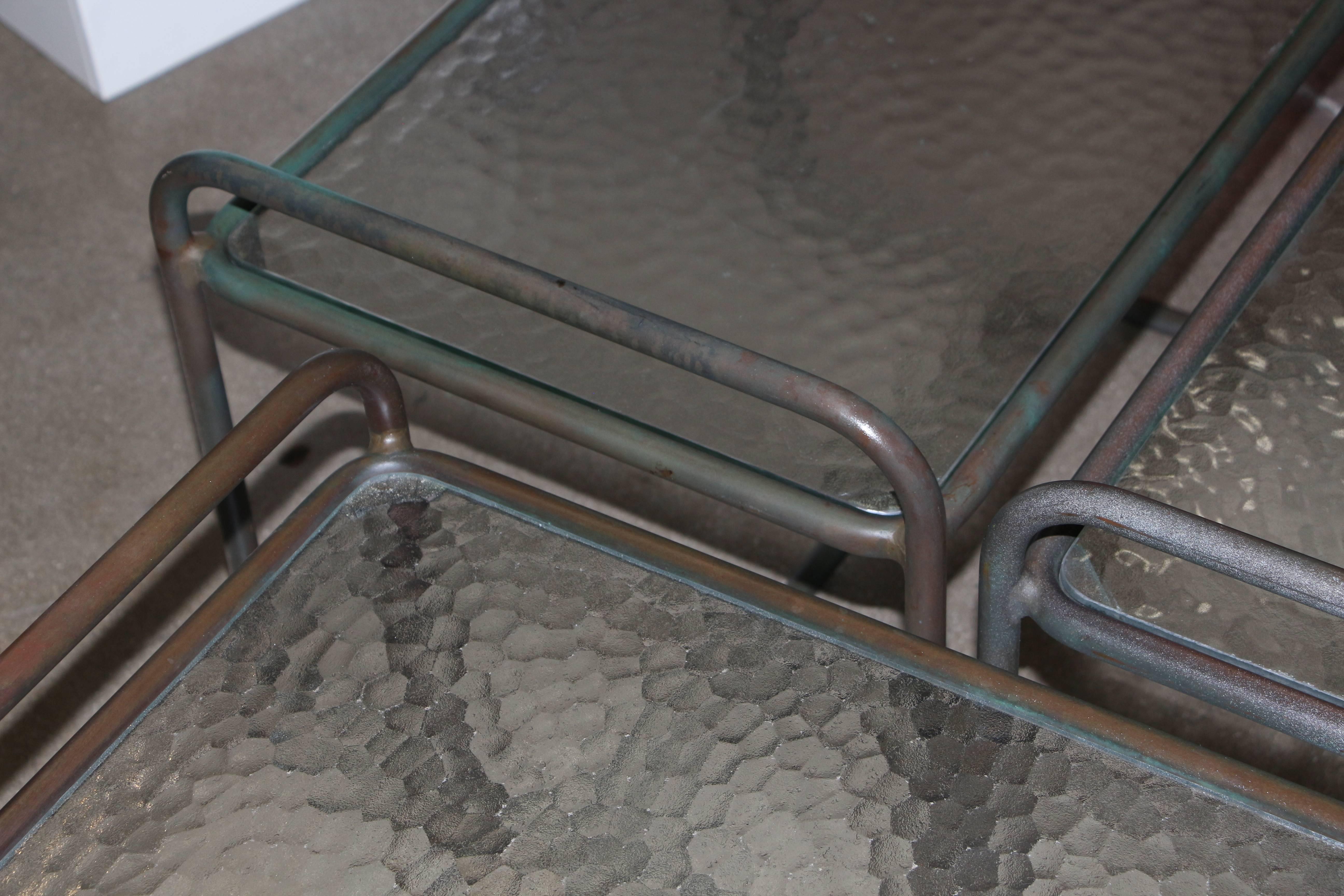 Three Tubular Bronze and Glass Side Table by Walter Lamb for Brown Jordan 2