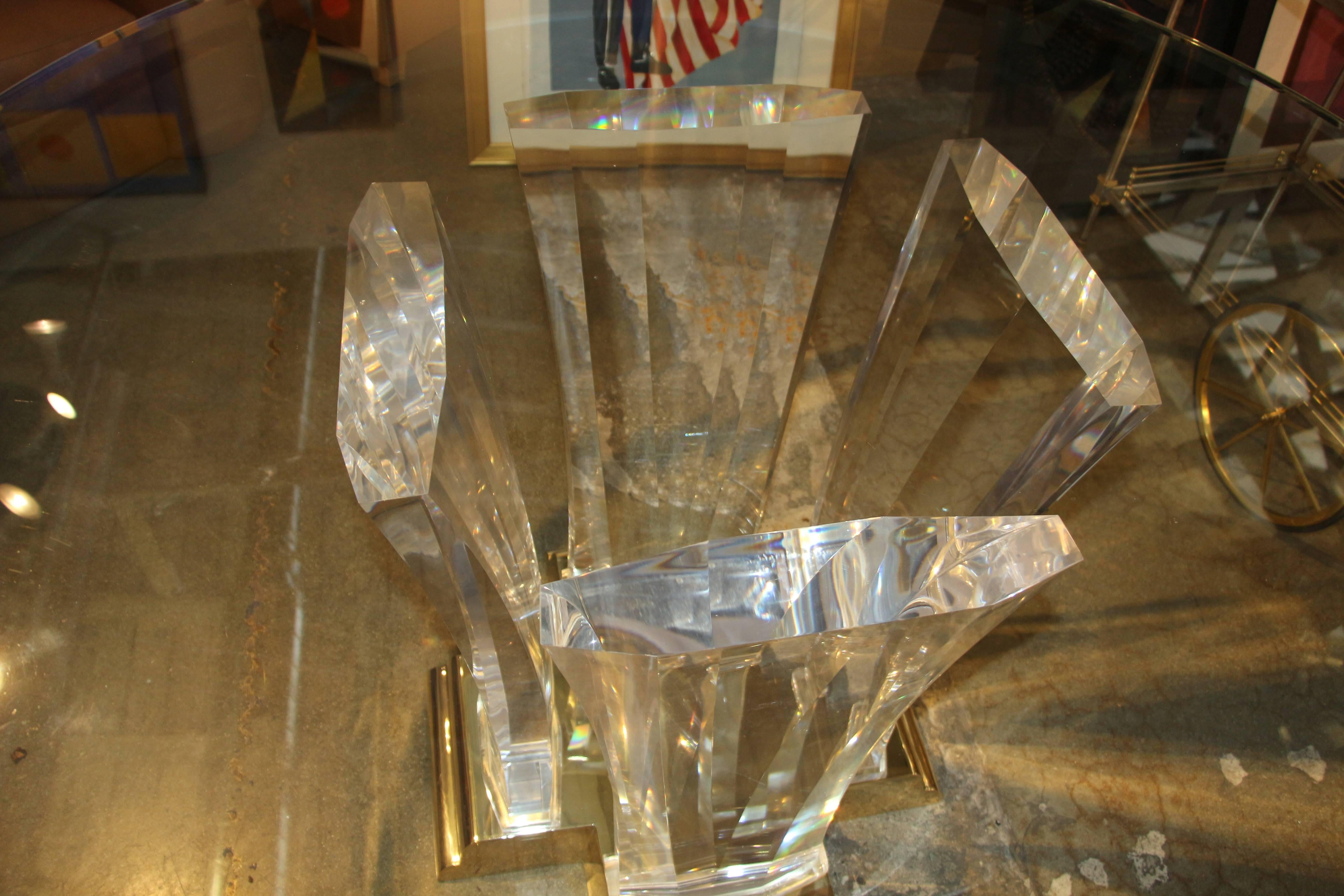 American Jeffery Bigelow Brass Lucite and Glass Dining Table