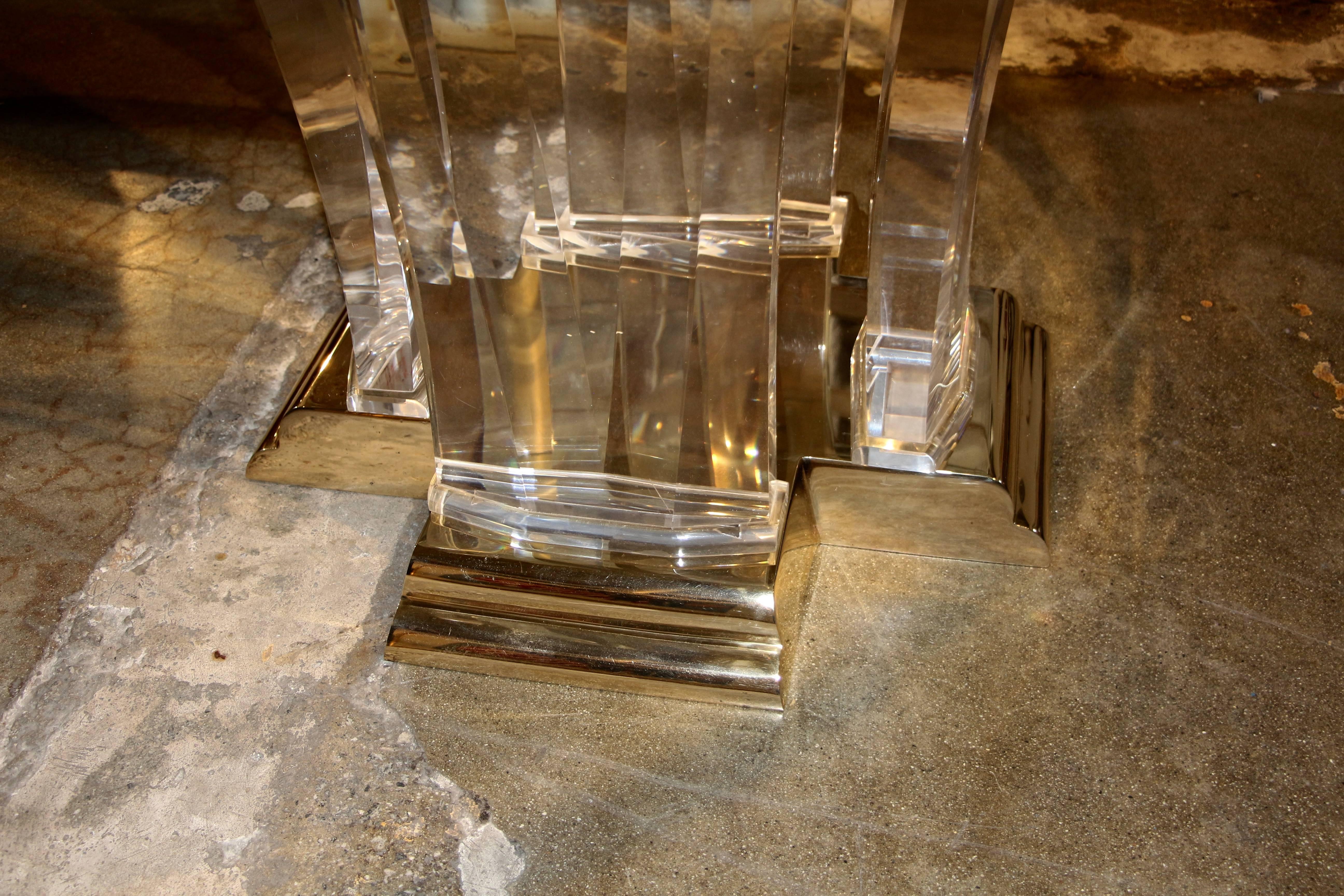 Jeffery Bigelow Brass Lucite and Glass Dining Table In Good Condition In Palm Springs, CA