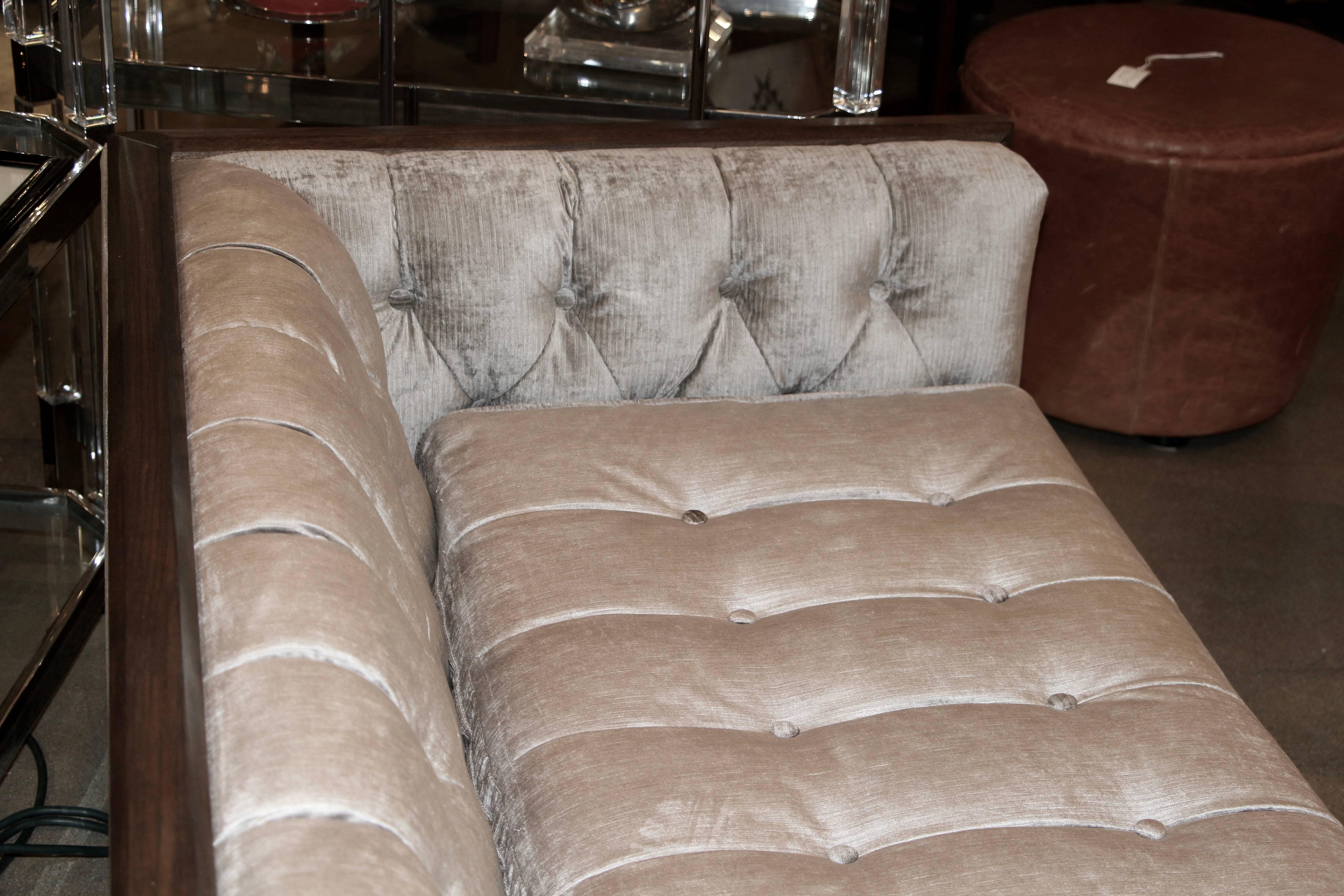 Mid-20th Century Button Tufted Elegant Long Sofa with Wood Frame