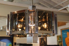 Fredrick Raymond Chrome and Smoke Glass Hexagonal Chandelier