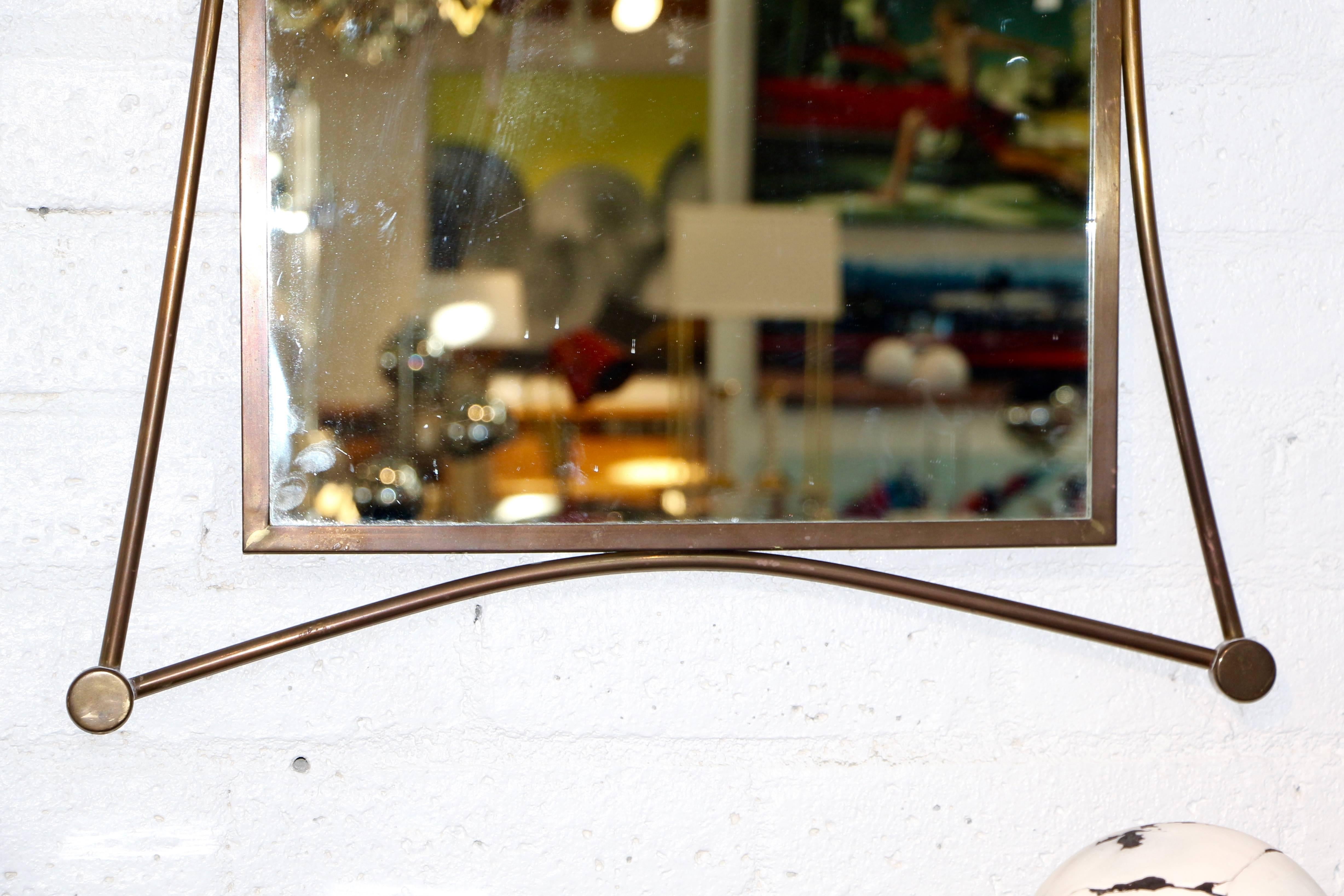 Brass Stylized 1950s Mirror in the Manner of Ico Parisi In Good Condition In Palm Springs, CA