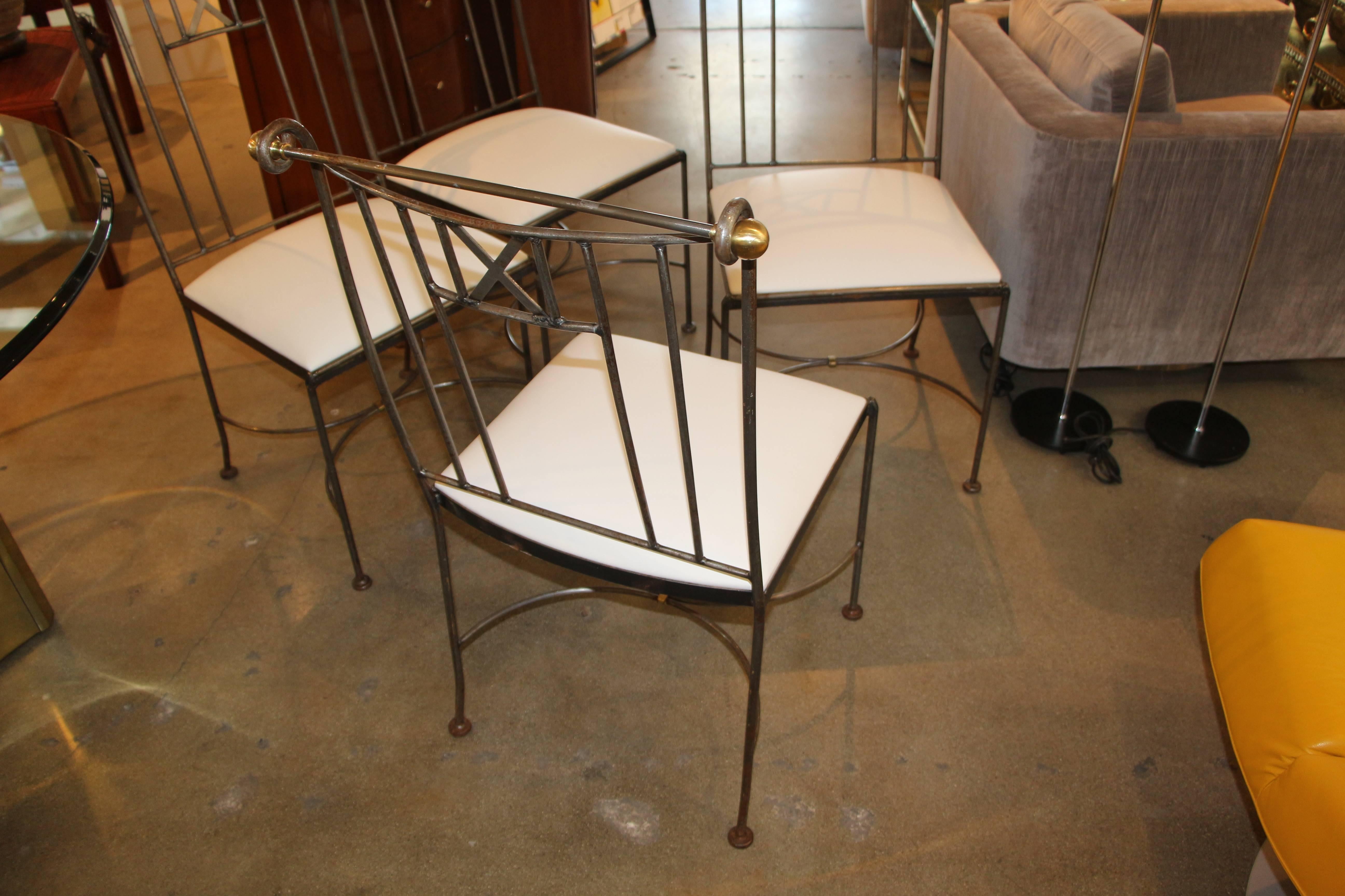 American Four Iron and Brass Dining Chairs