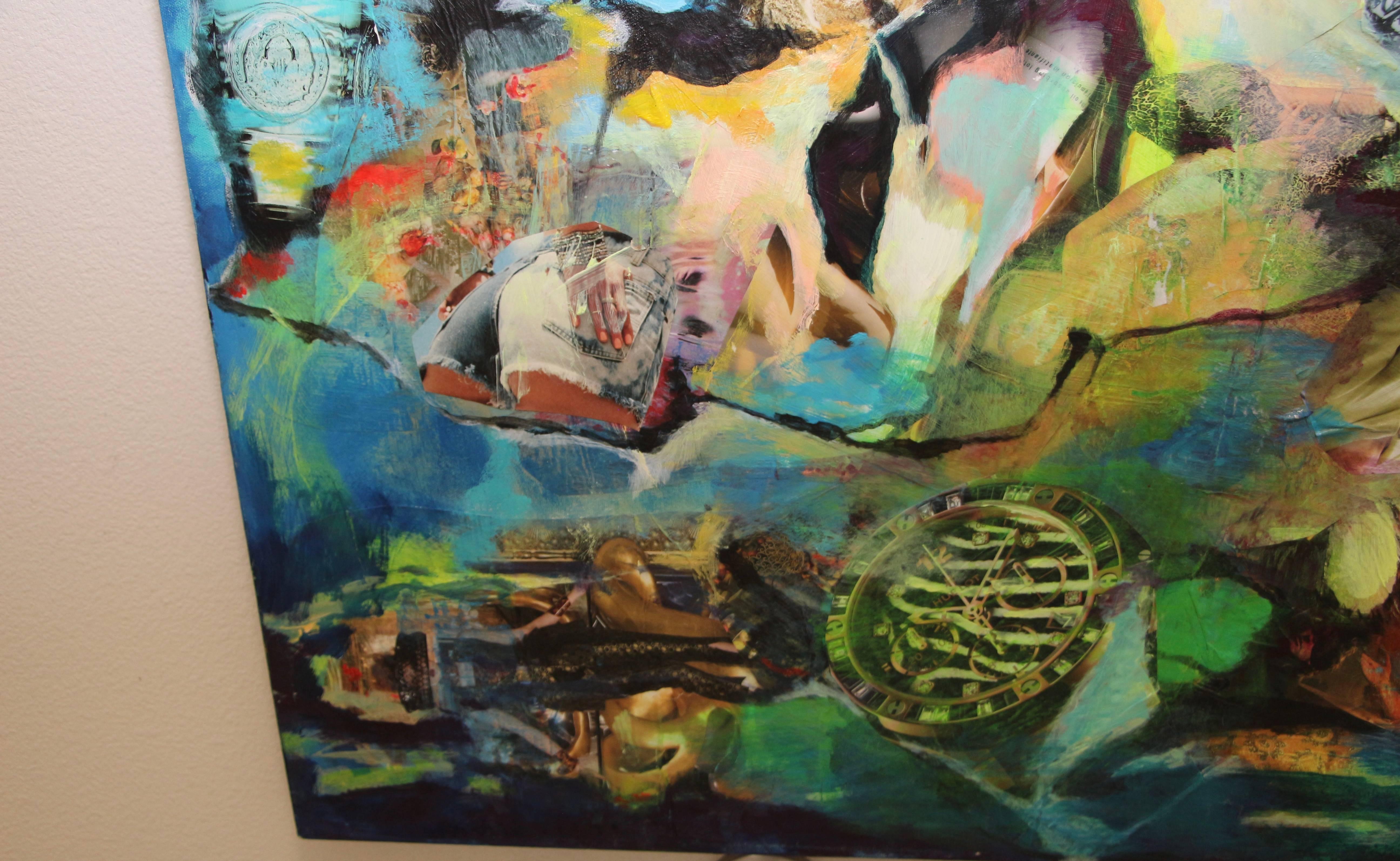 Horological Collage Painting by Ally May Miller In Good Condition For Sale In Palm Springs, CA