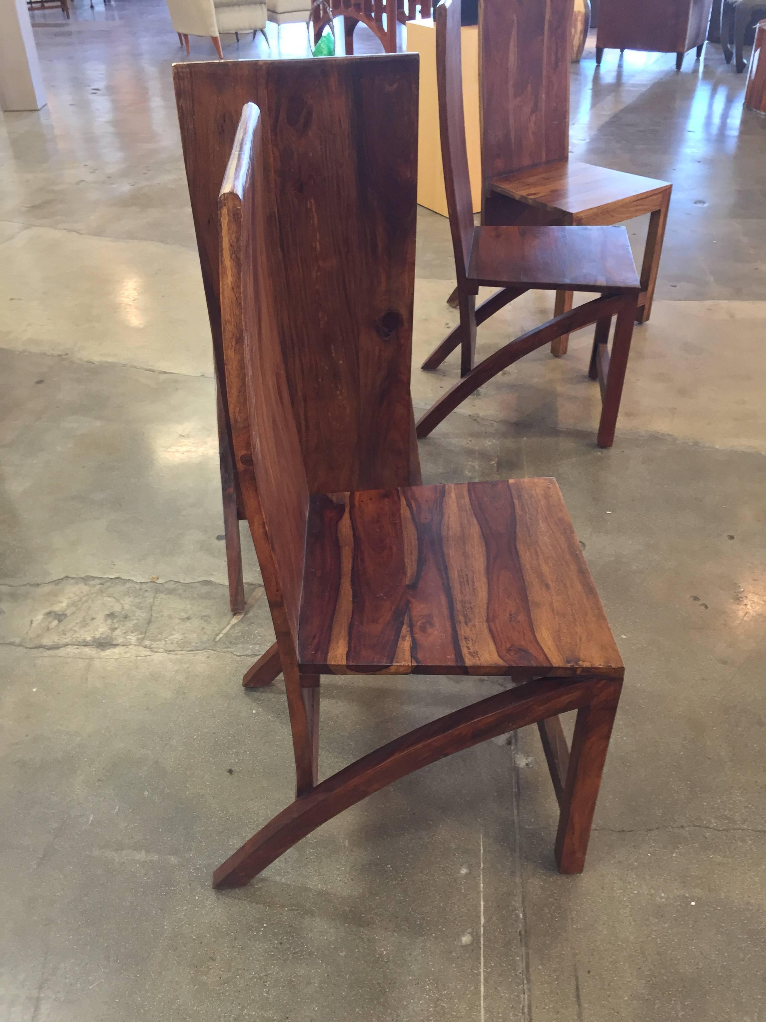 Set of Four Sculptural Exotic Wood Handmade Chairs In Good Condition In Palm Springs, CA