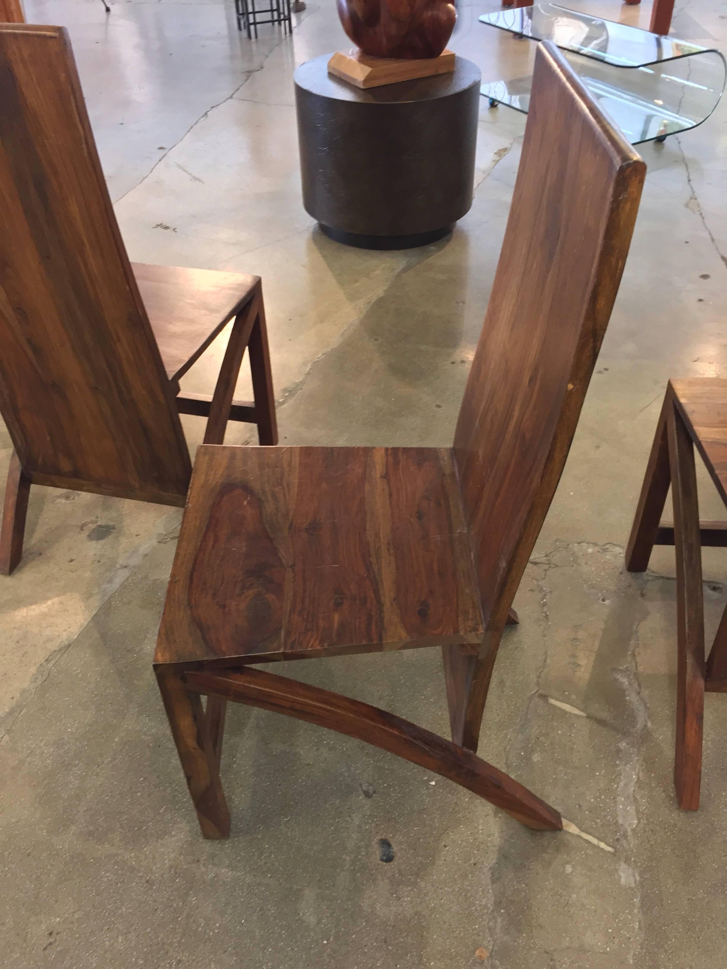 Unknown Set of Four Sculptural Exotic Wood Handmade Chairs