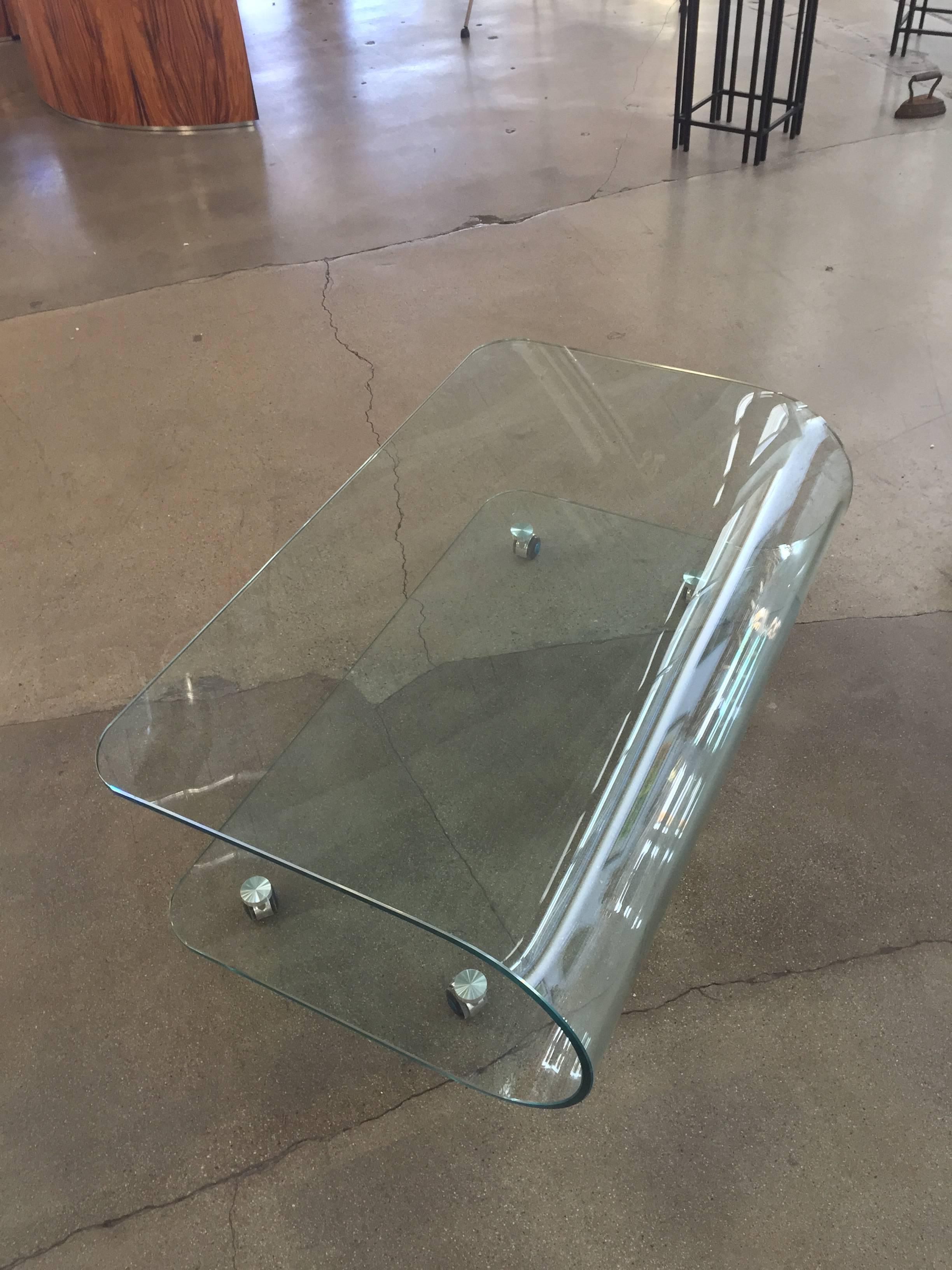 Curved Glass Table on Castors 1