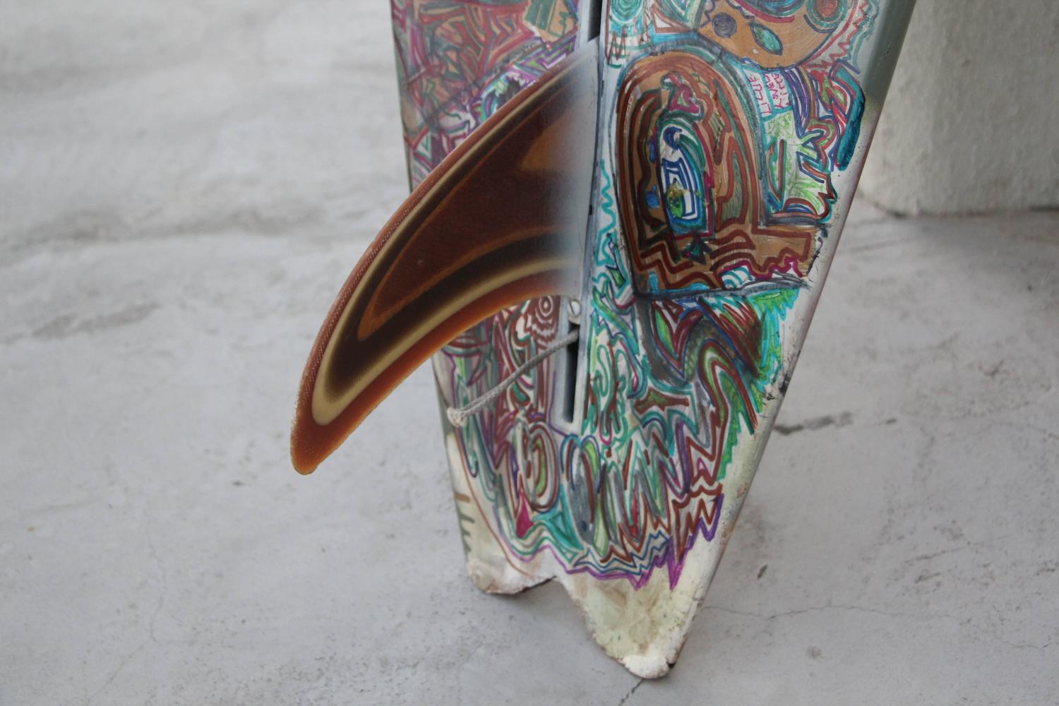 Surfboards Hawaii 1970s Sharpie Graffiti Decorated Surfboard For Sale