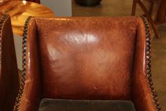 Leather and Mohair Club Chairs with Large Nailheads