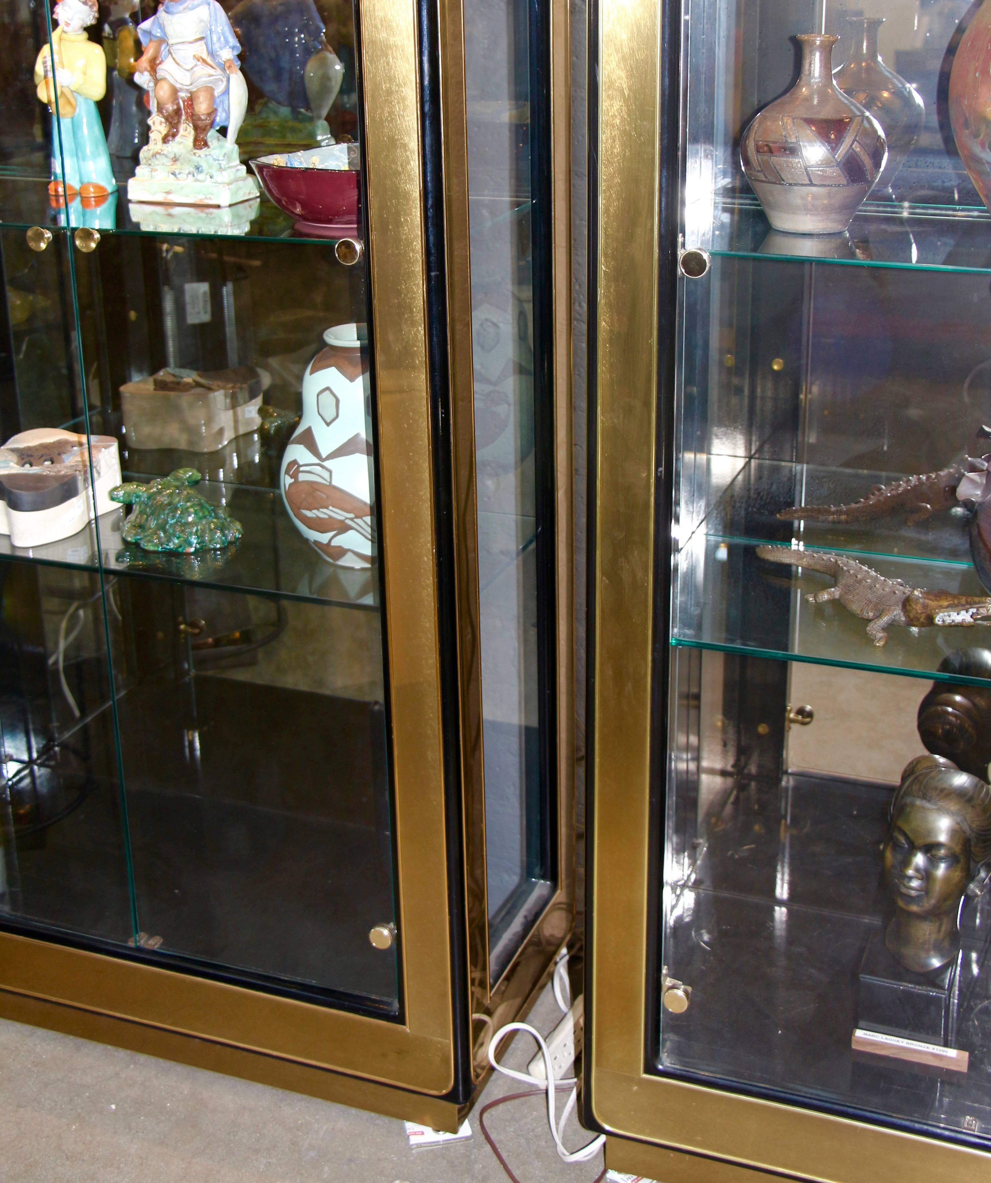 American Pair of Mastercraft Brass Display Cabinets or Vitrines with Original Label