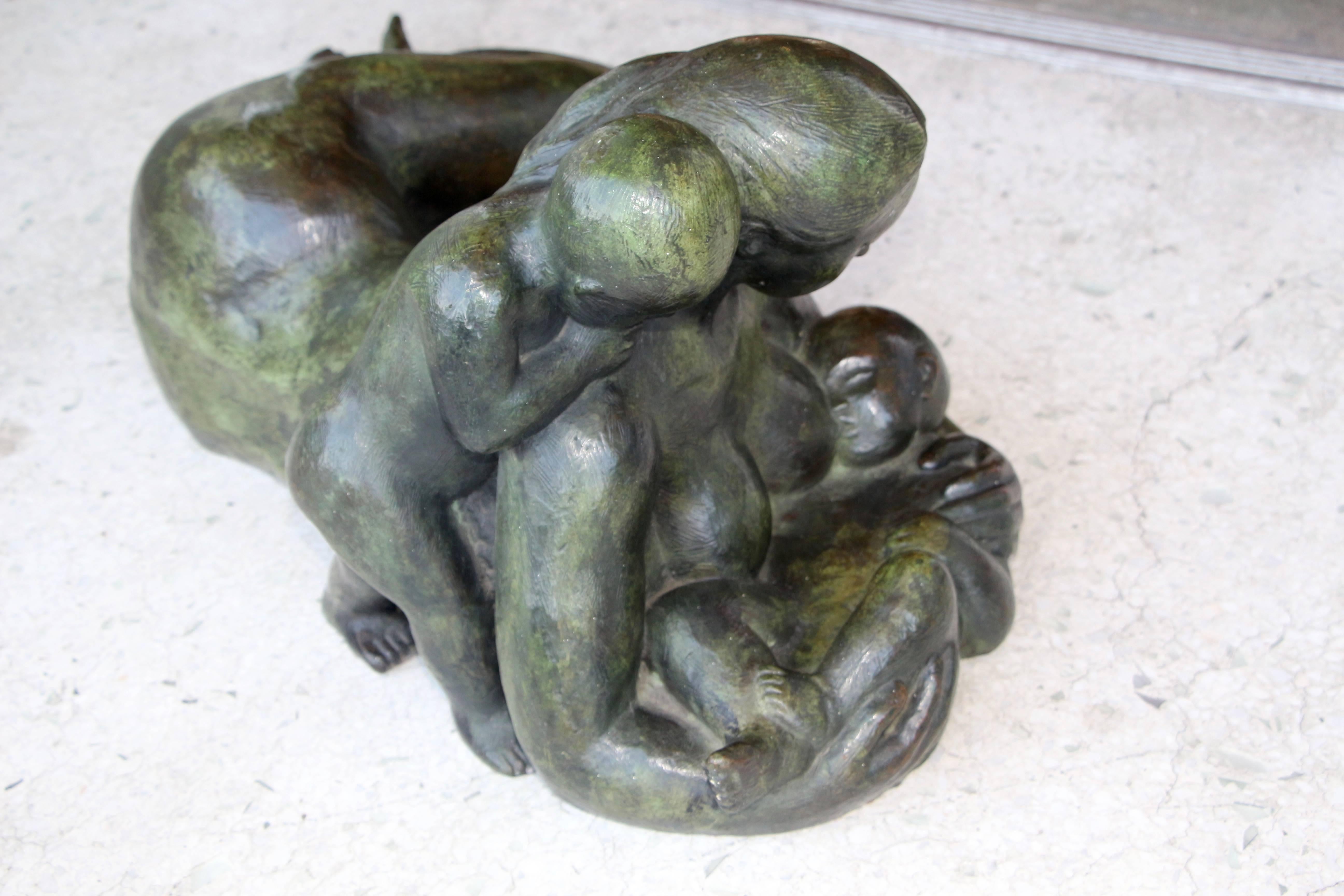 American Frederico Cantu Large Impressive 1986, Bronze of a Mother Nursing For Sale