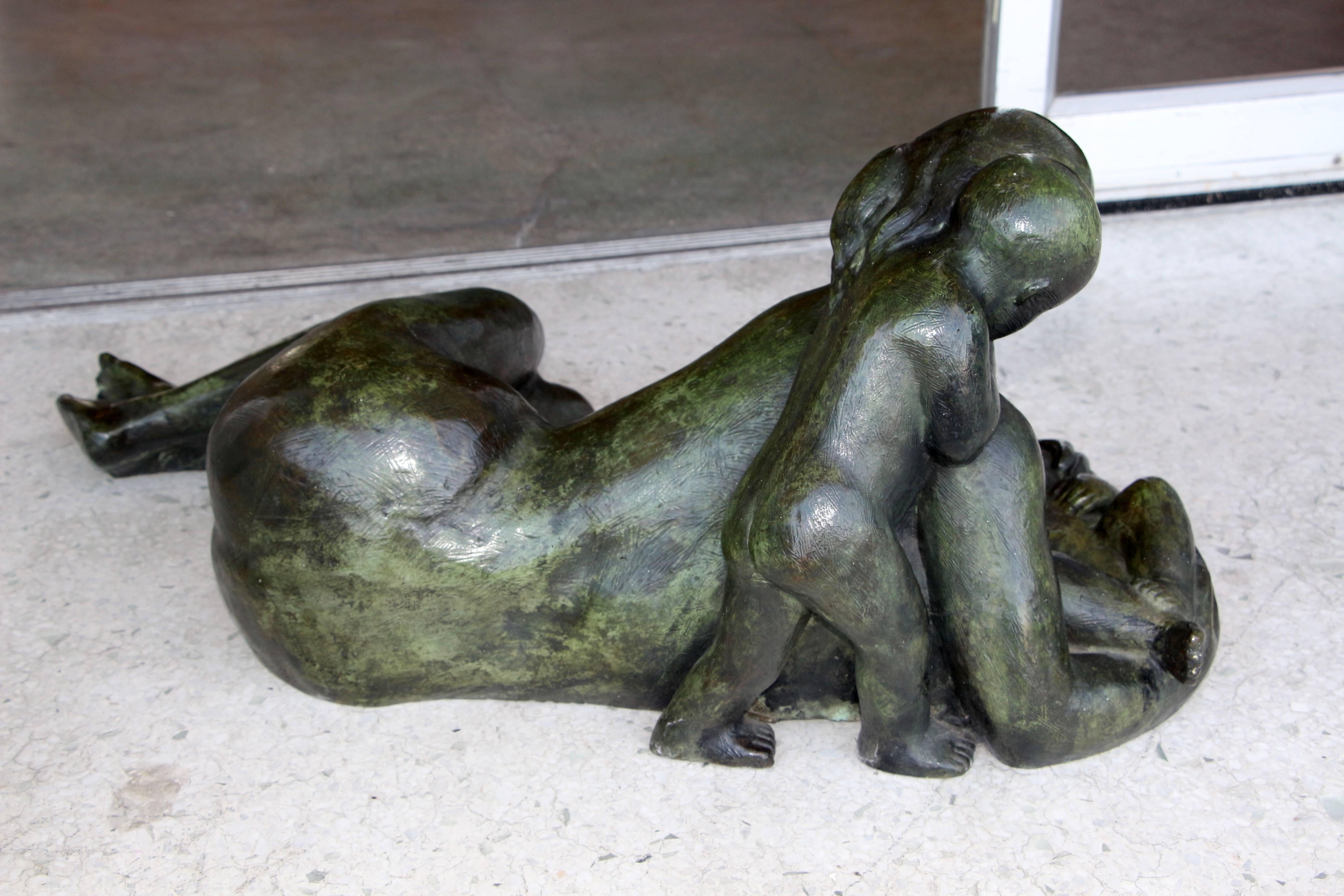 Frederico Cantu Large Impressive 1986, Bronze of a Mother Nursing For Sale 1