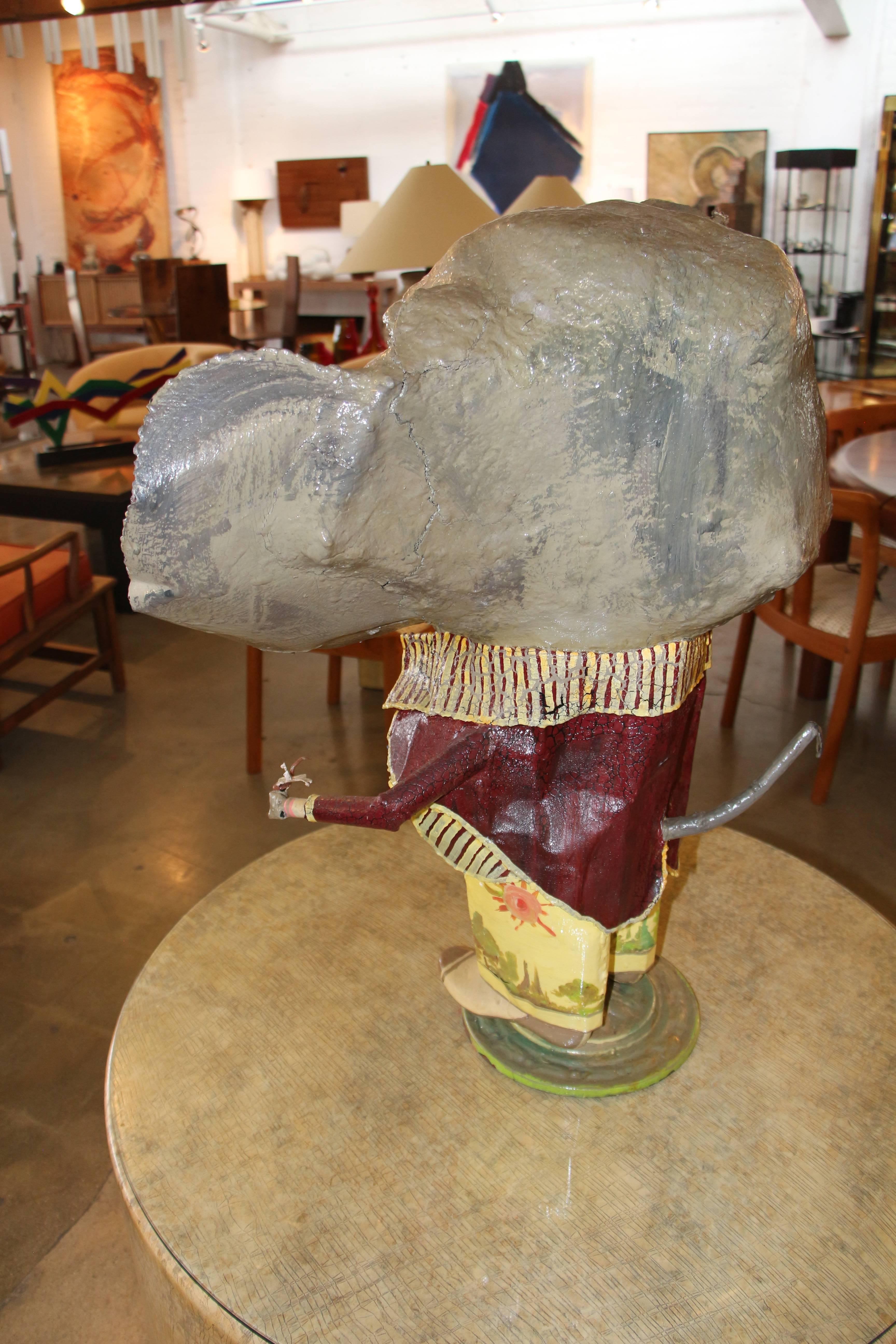 Unknown Elephant with a Cane Sculpture Signed and Dated 1984 For Sale