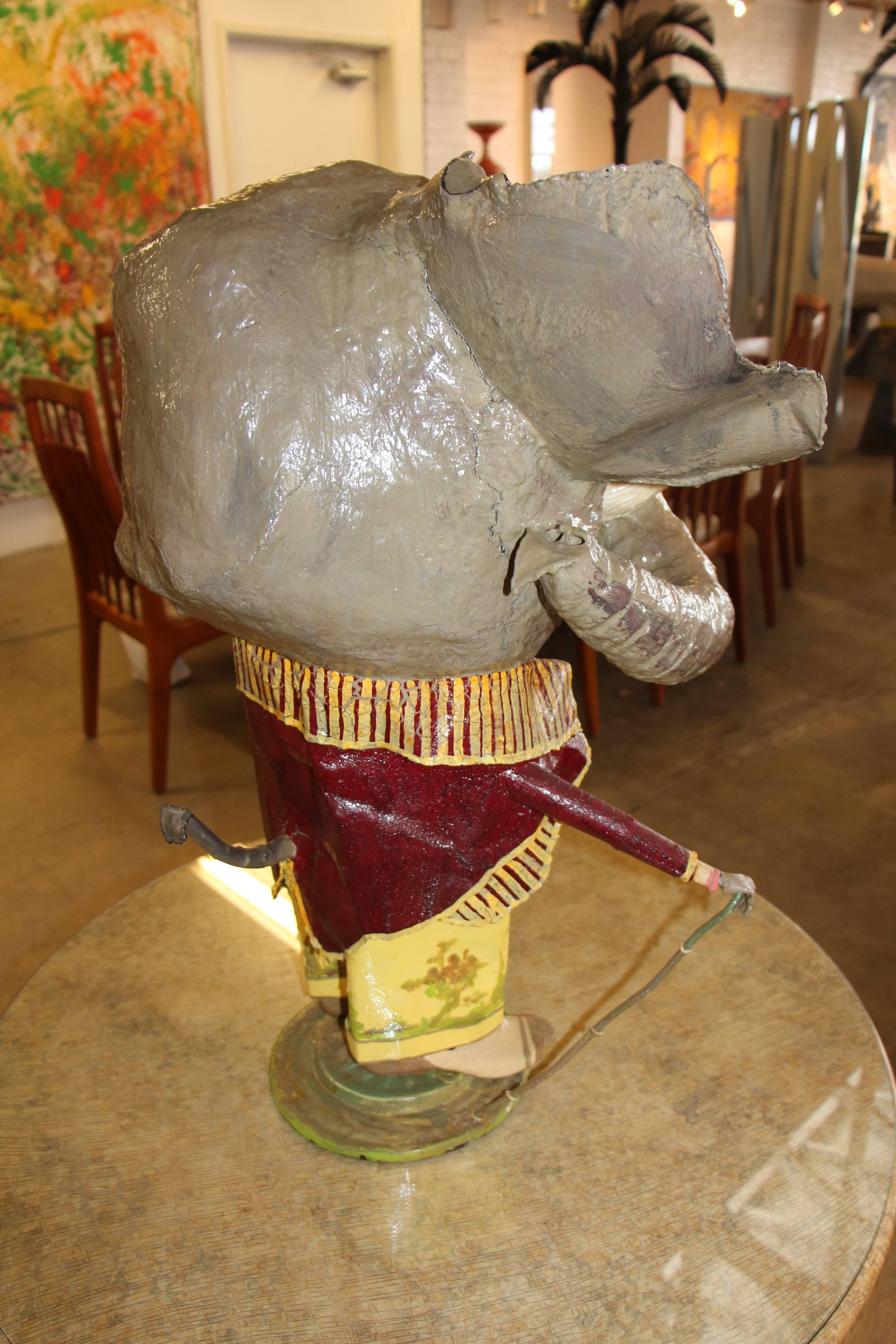 Elephant with a Cane Sculpture Signed and Dated 1984 For Sale 2