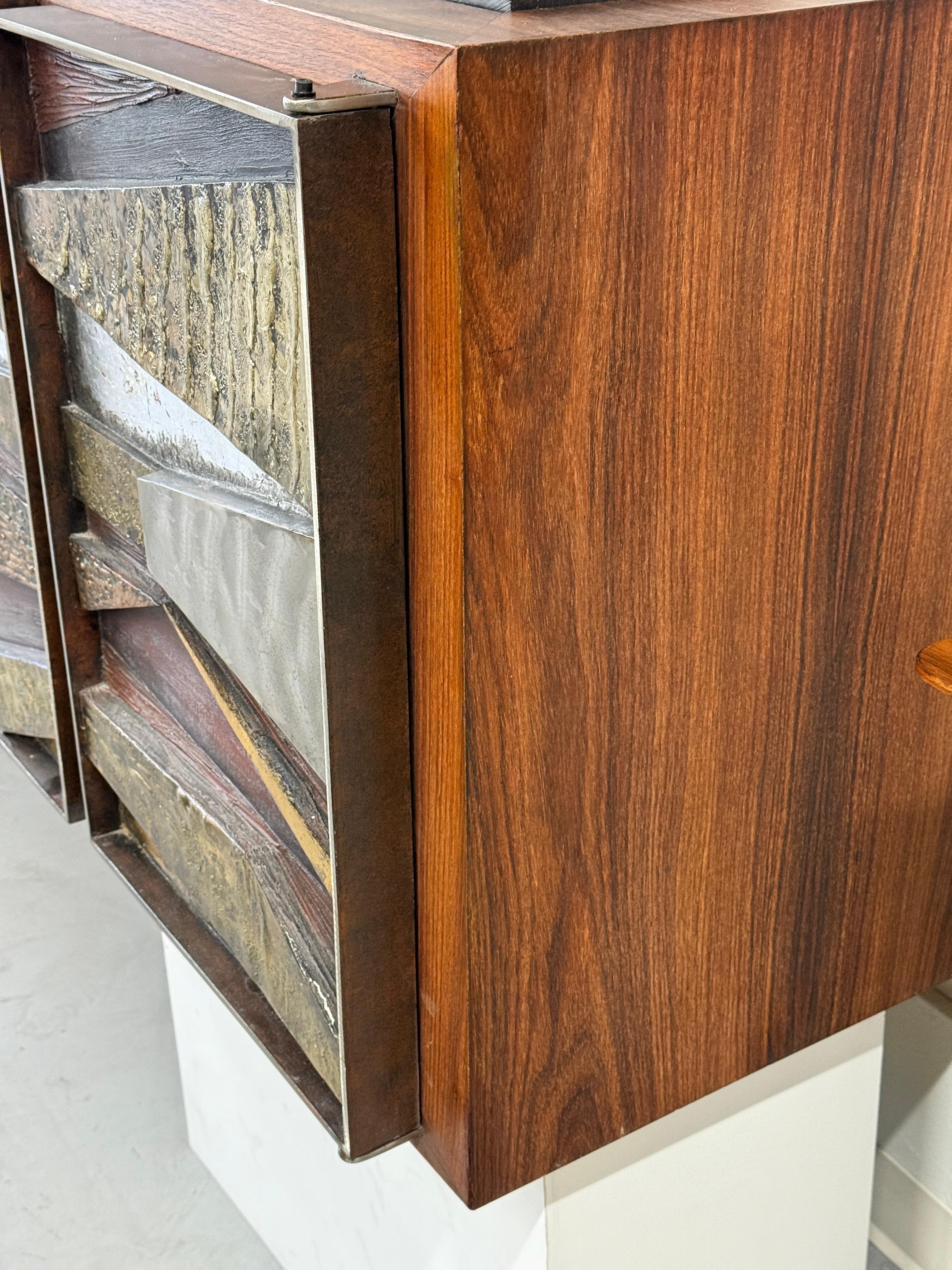Brutalist Studio Walnut, Metal & Slate Floating Sideboard 1980’s Murrie Gayman For Sale 12