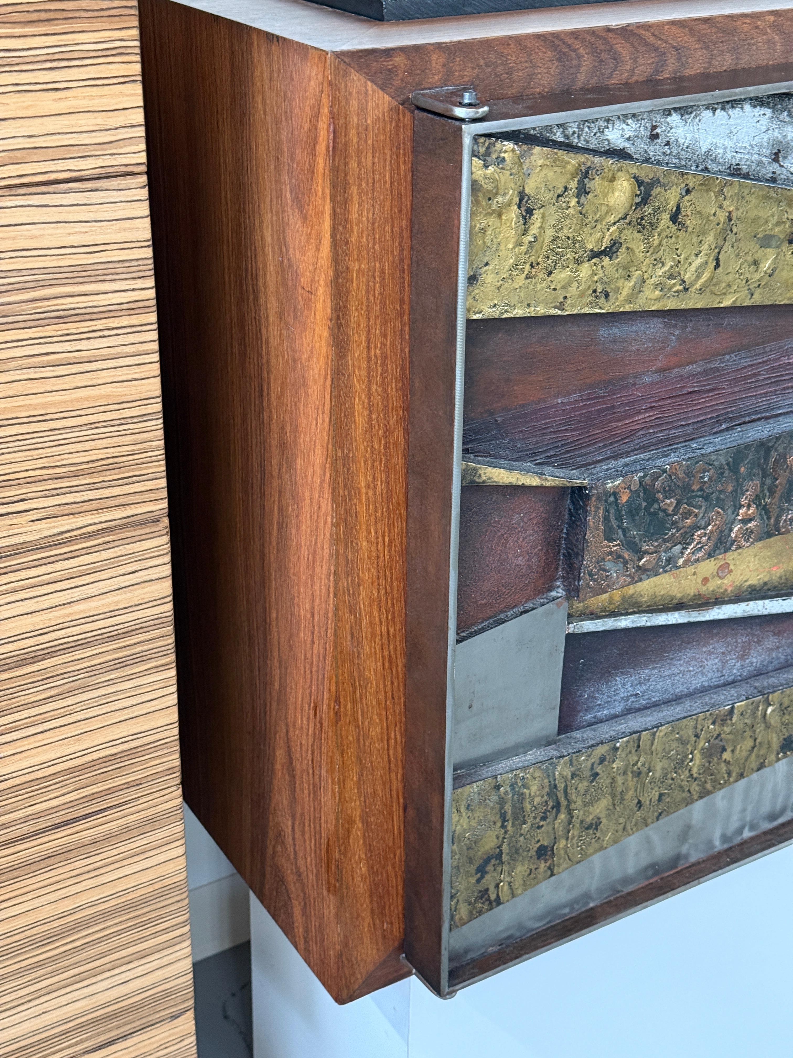 Brutalist Studio Walnut, Metal & Slate Floating Sideboard 1980’s Murrie Gayman For Sale 13