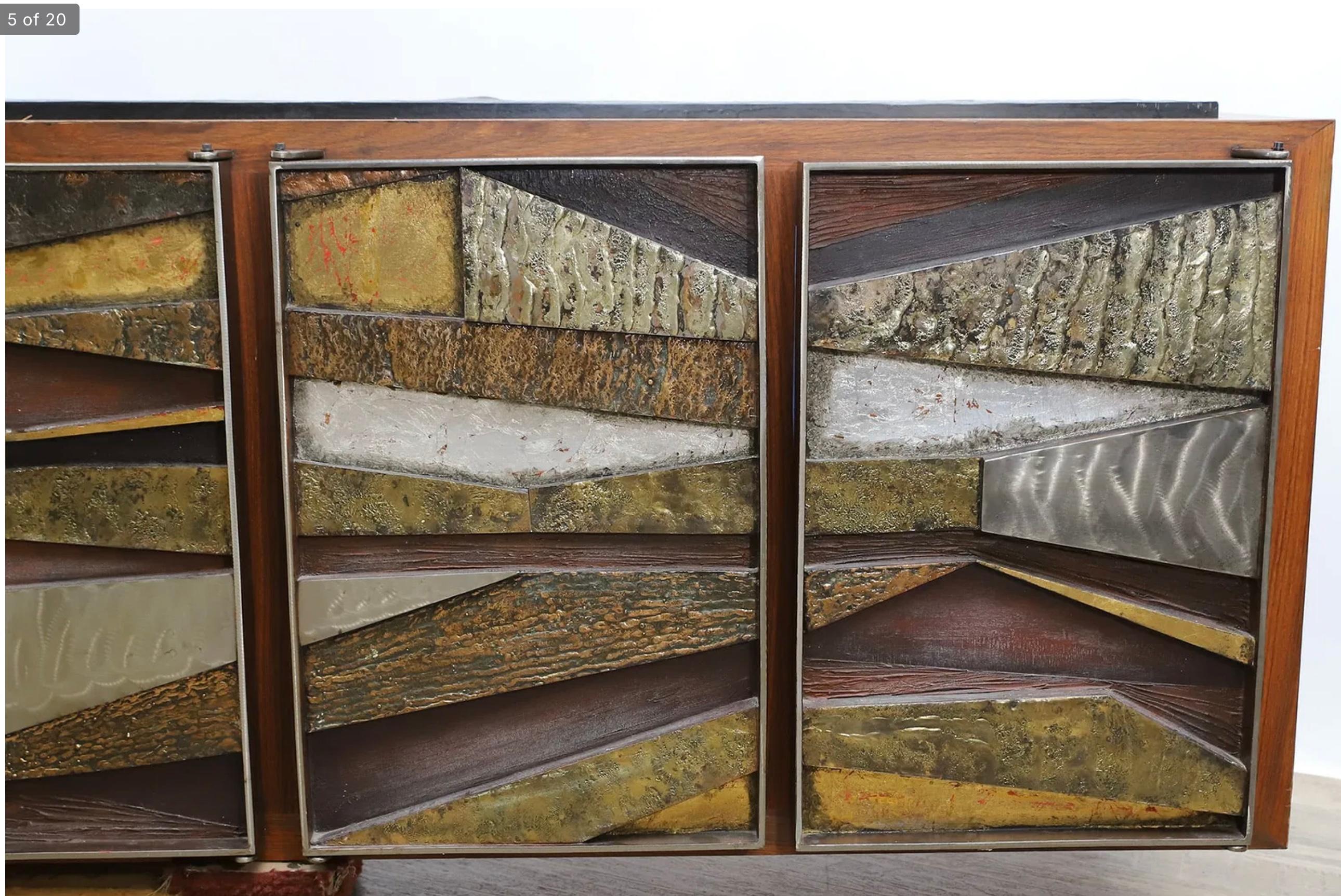 Brutalist Studio Walnut, Metal & Slate Floating Sideboard 1980’s Murrie Gayman In Good Condition For Sale In Palm Springs, CA