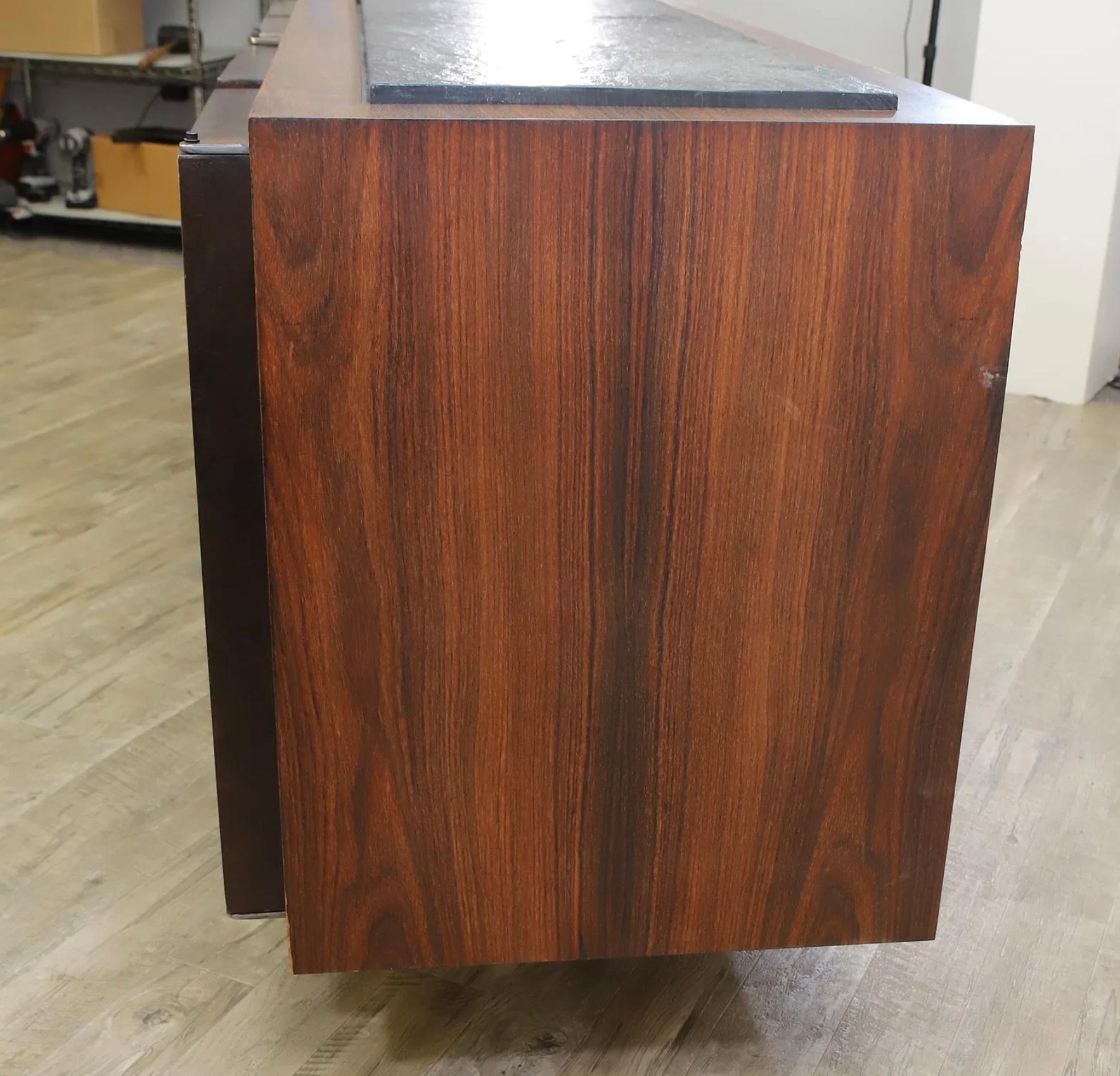 Brutalist Studio Walnut, Metal & Slate Floating Sideboard 1980’s Murrie Gayman For Sale 2