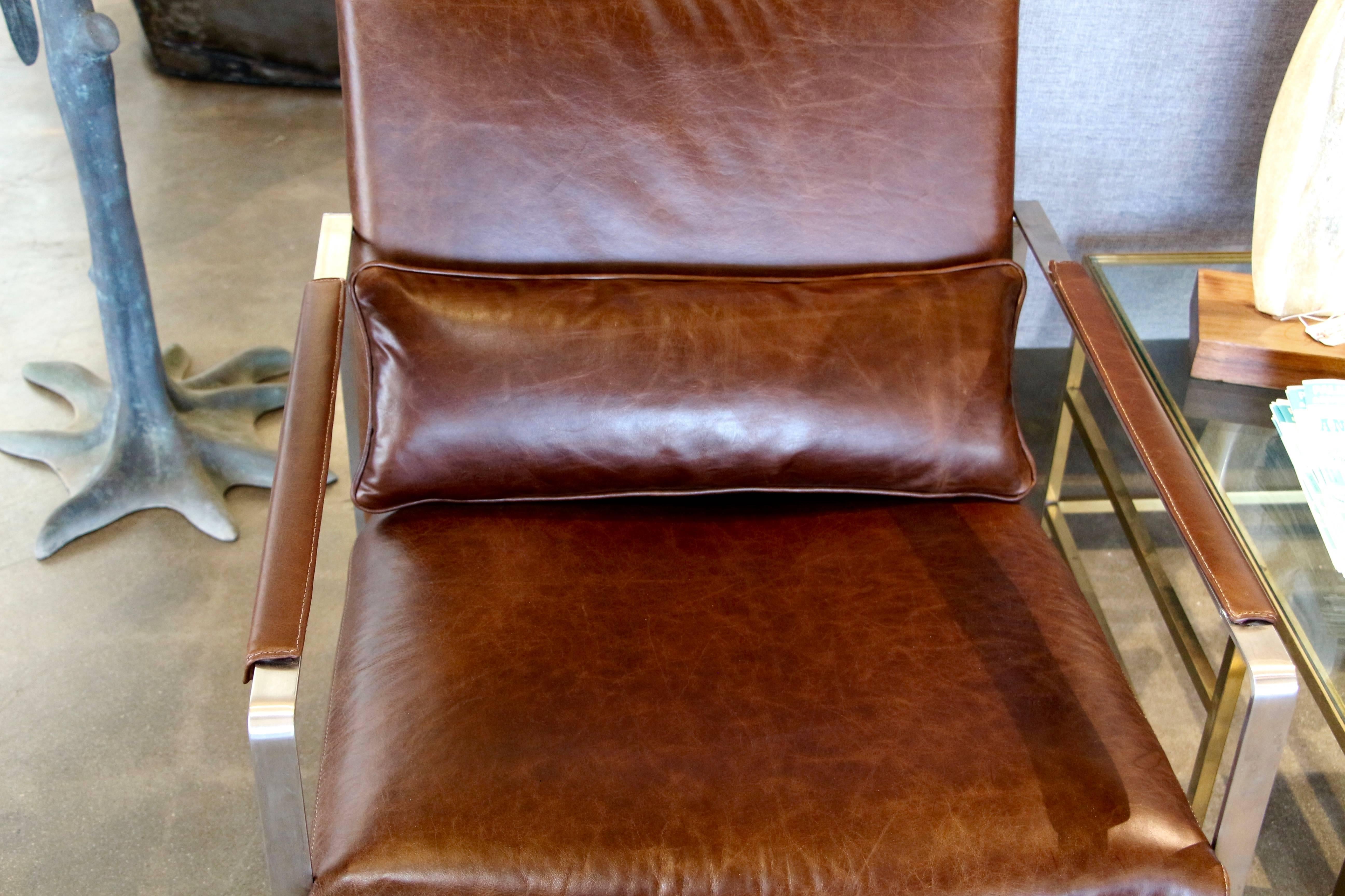 Brushes Steel and Distressed Leather Armchairs 4