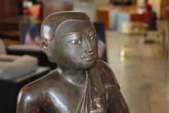 Wood Carved Monks Painted Eyes