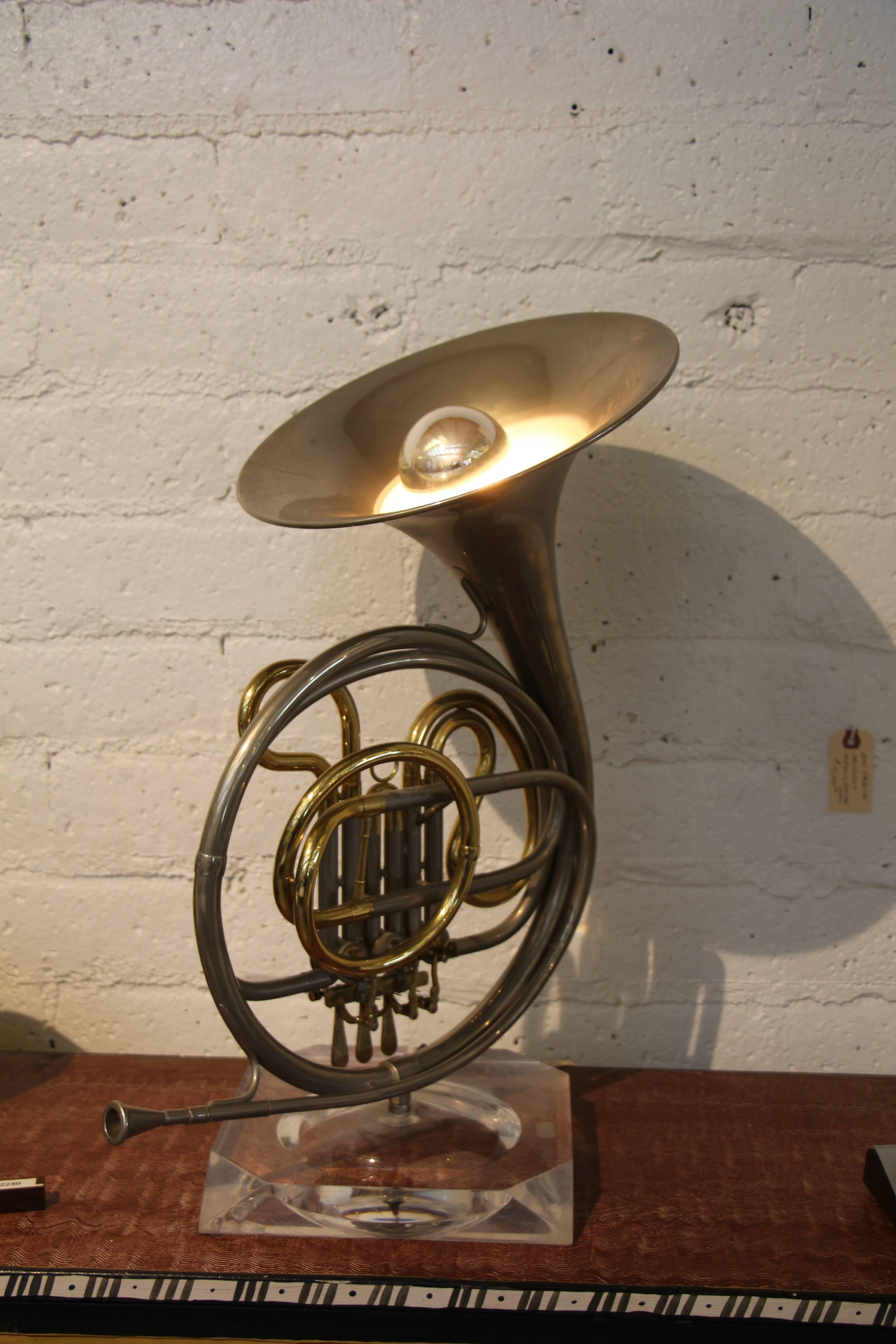 Carole Stupell Collection French Horn Lamp Lucite Base 5