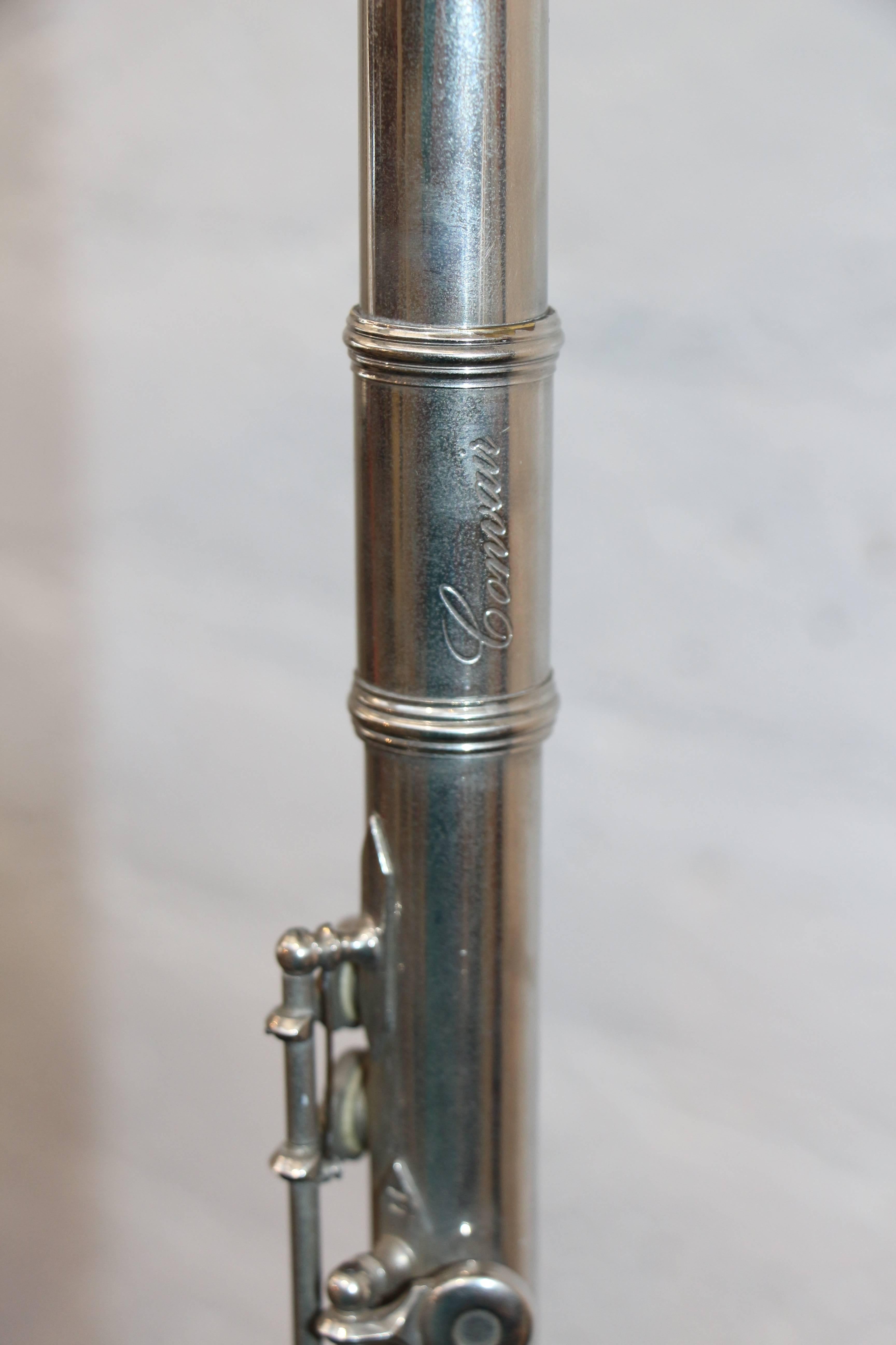 American Silver Plated Flute Lame with Lucite Base For Sale