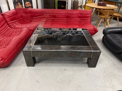 Karl Springer Gun Metal Steel and Smoked Glass Coffee Table