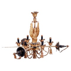 Wonderful Crossed Swords and Eagle 6 Light Toleware Chandelier