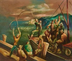 Michael Lenson Noted NJ WPA Artist Painting of Fisherman