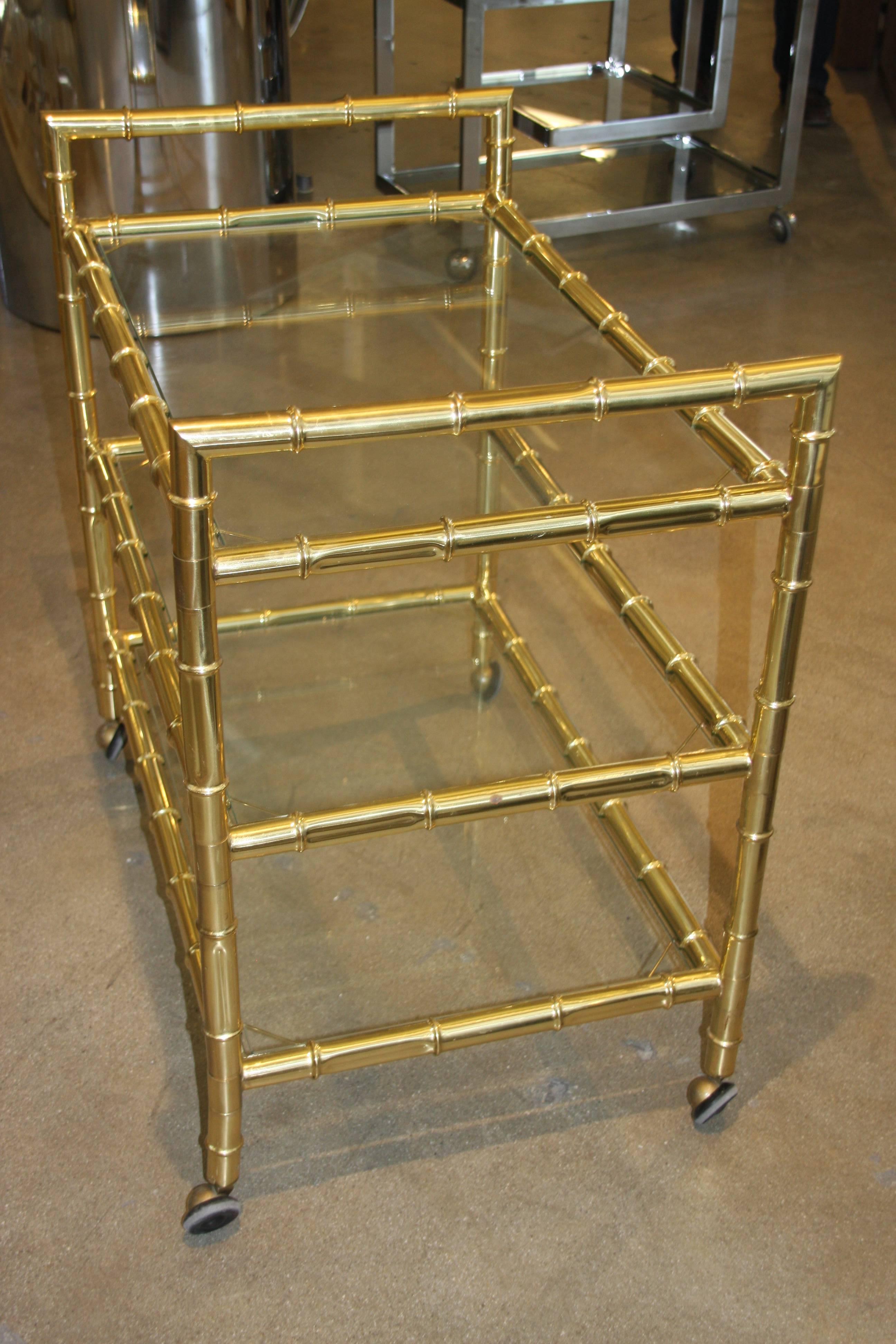 20th Century Beautiful Brass Faux Bamboo Bar Cart