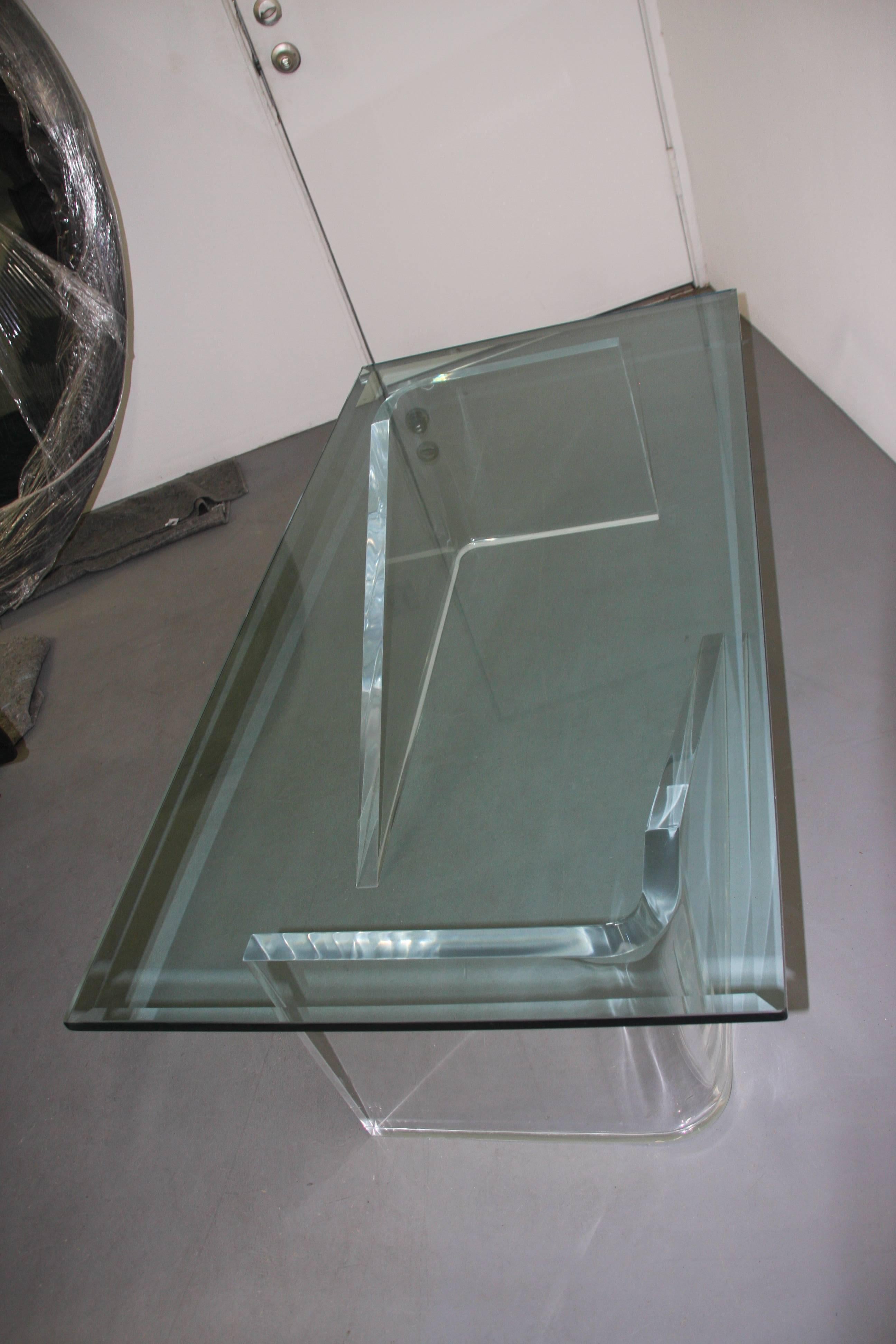 American Interesting Lucite and Glass Cocktail Coffee Table