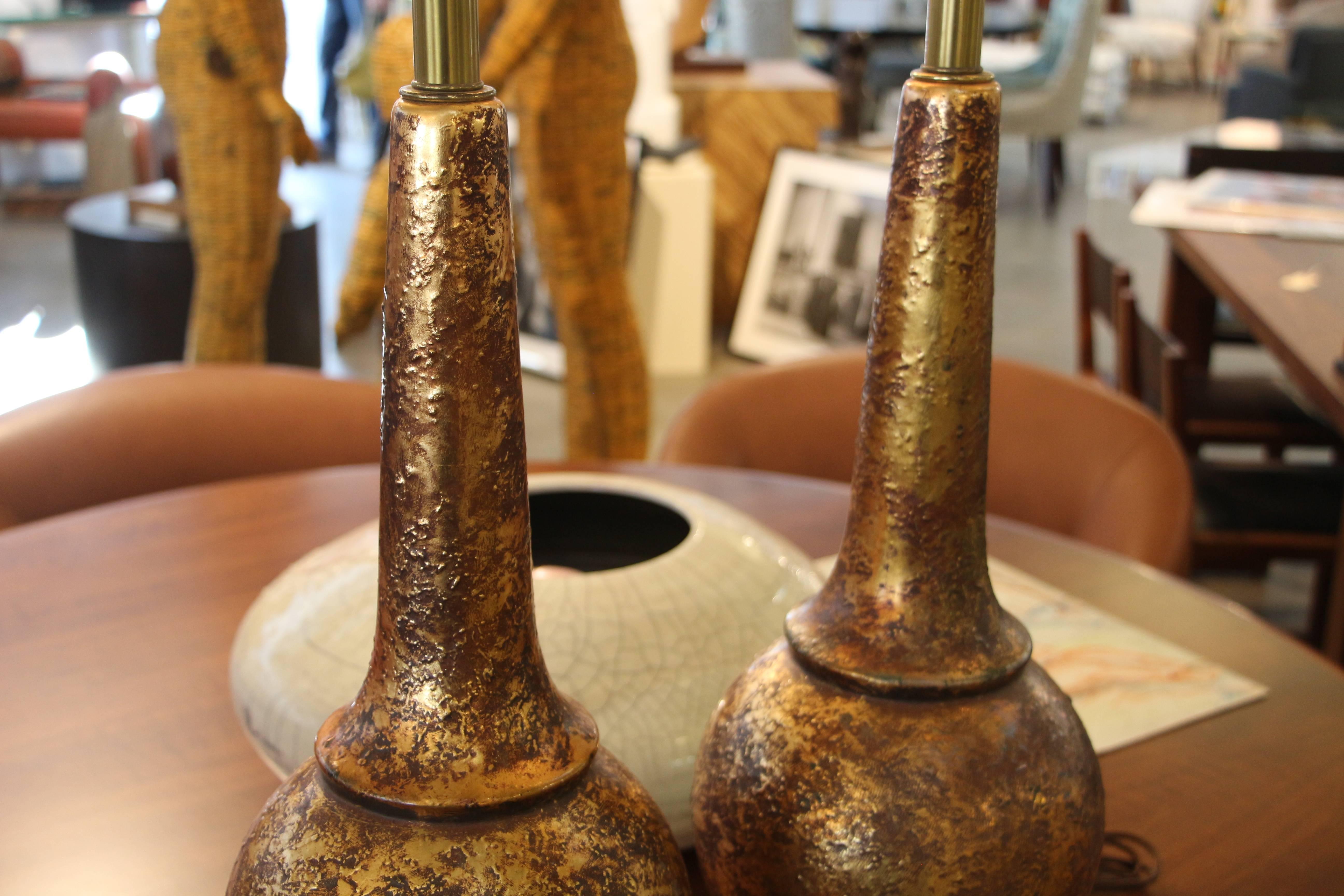 Pair of Nardini Brutalist brass patinated ceramic Lamps in Working Condition In Good Condition In Palm Springs, CA