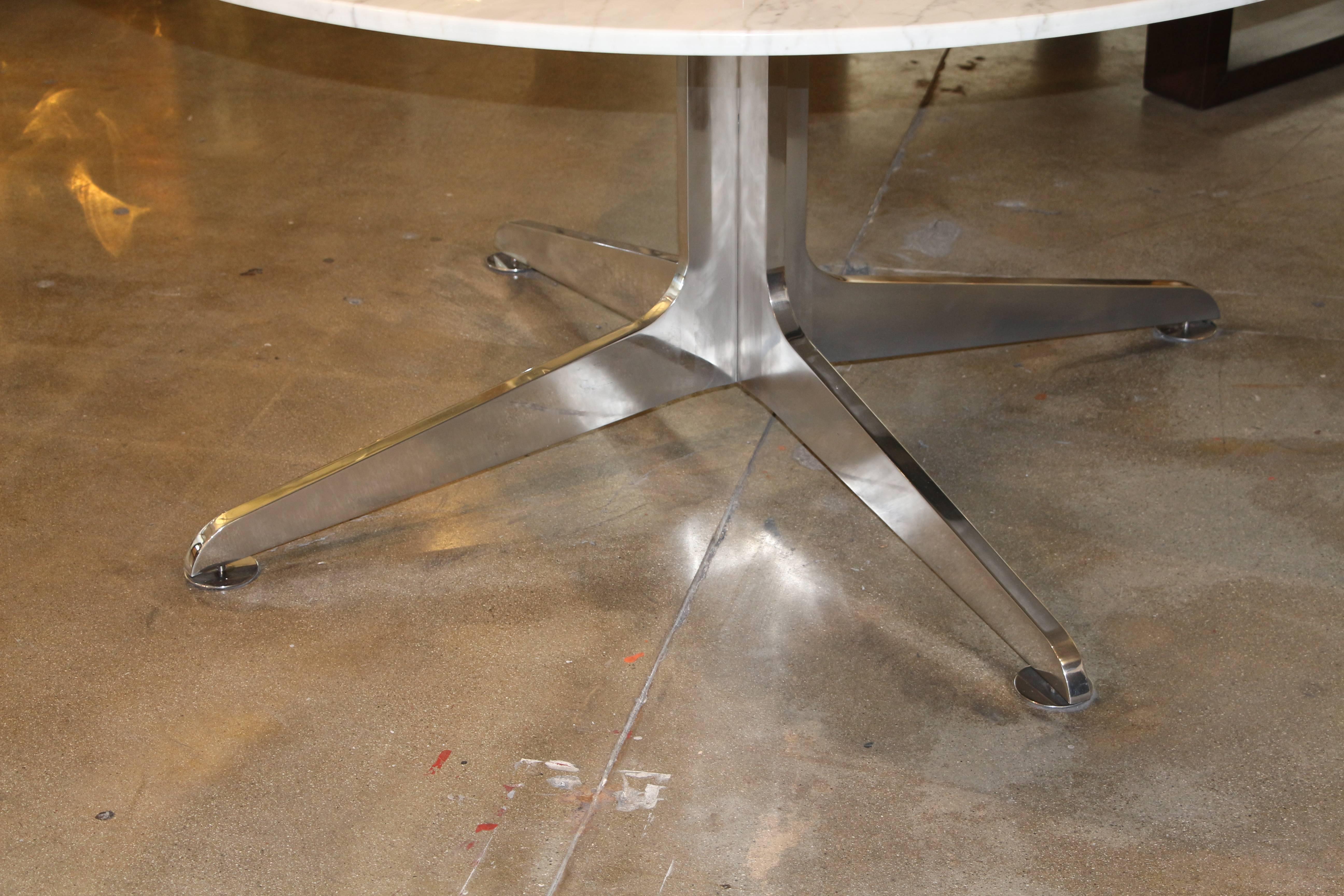 Unusual Solid Aluminium Base Table with a Carrara Marble Top 4