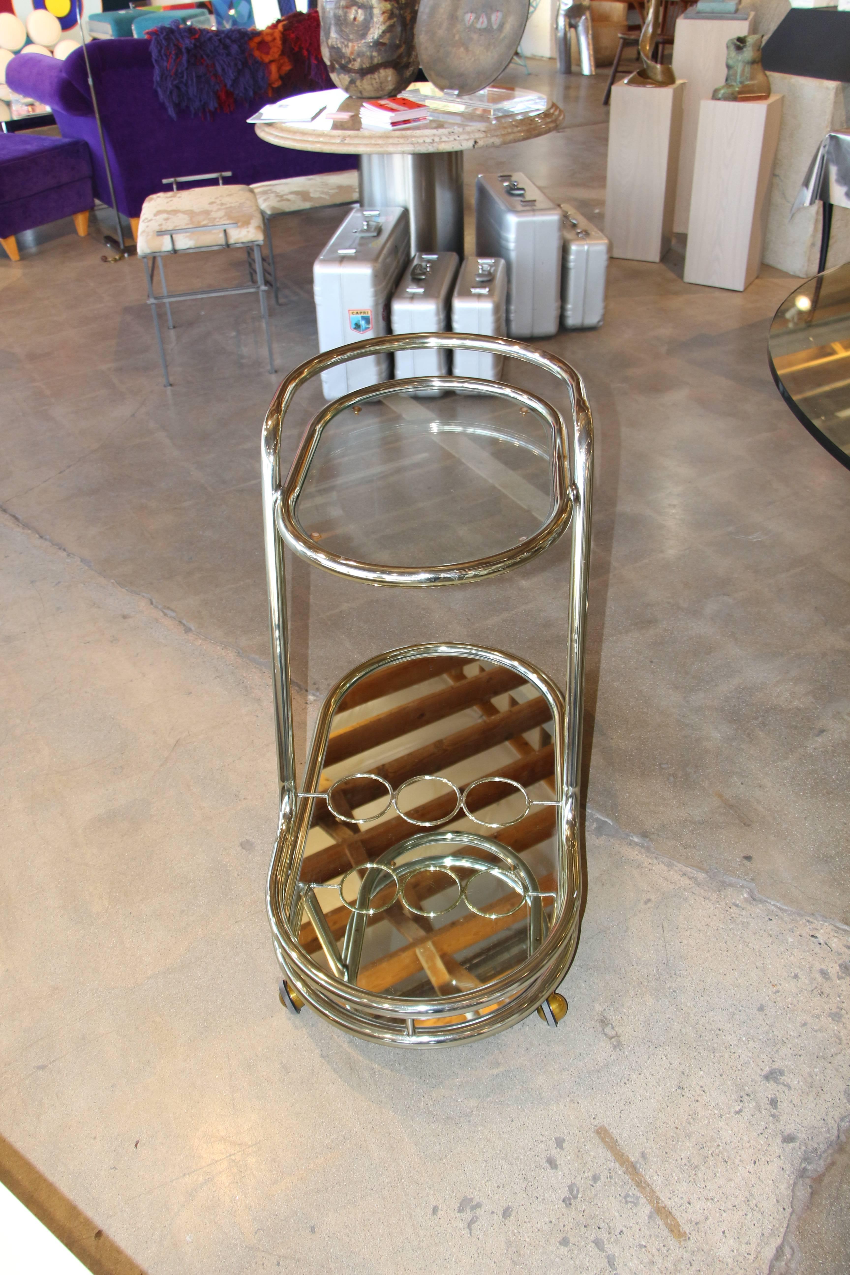 Champagne Colored Lacquered Chrome Cart In Good Condition In Palm Springs, CA