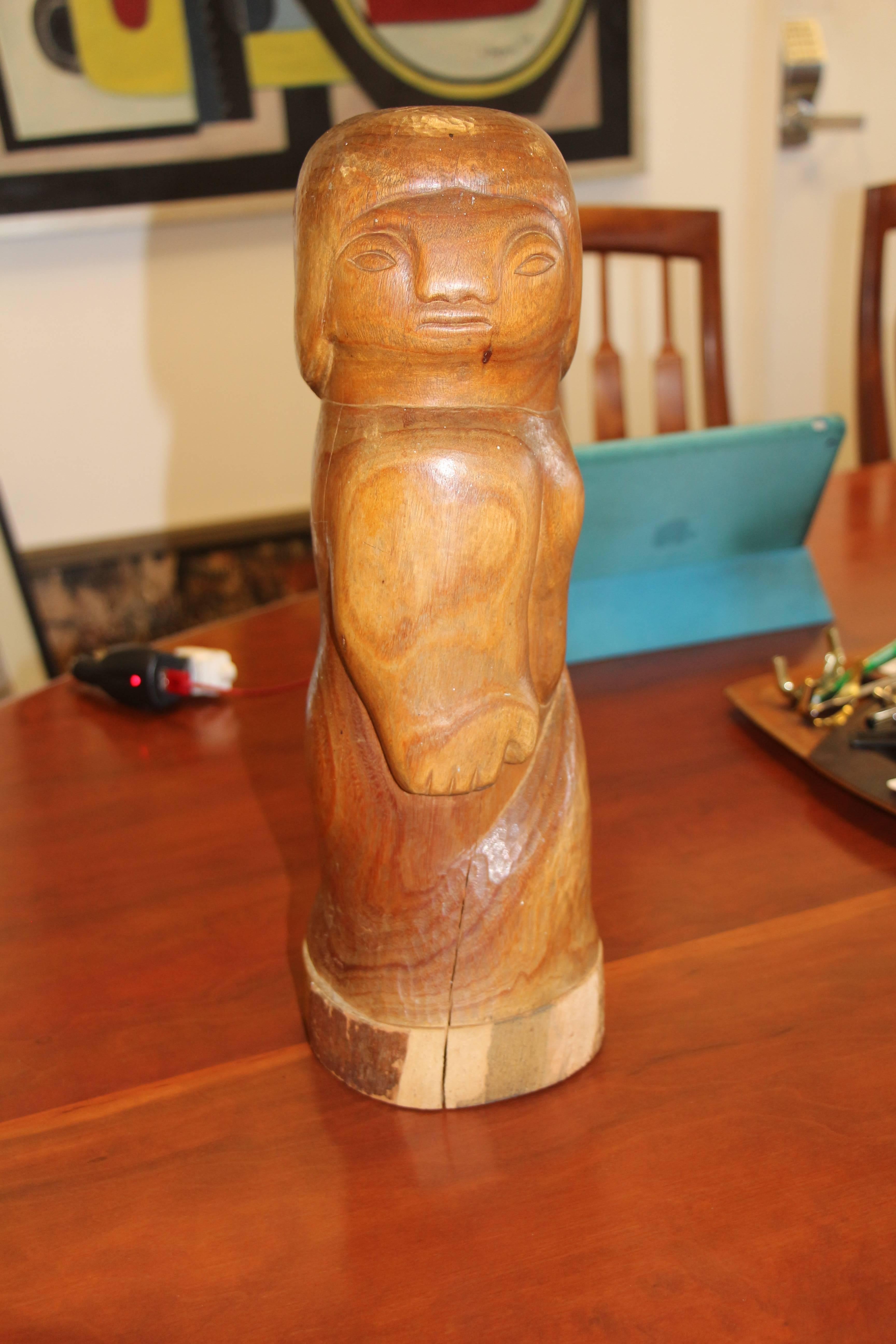 Two Figurative TOTEM Wood Carvings Signed Cardenas, 1939 1