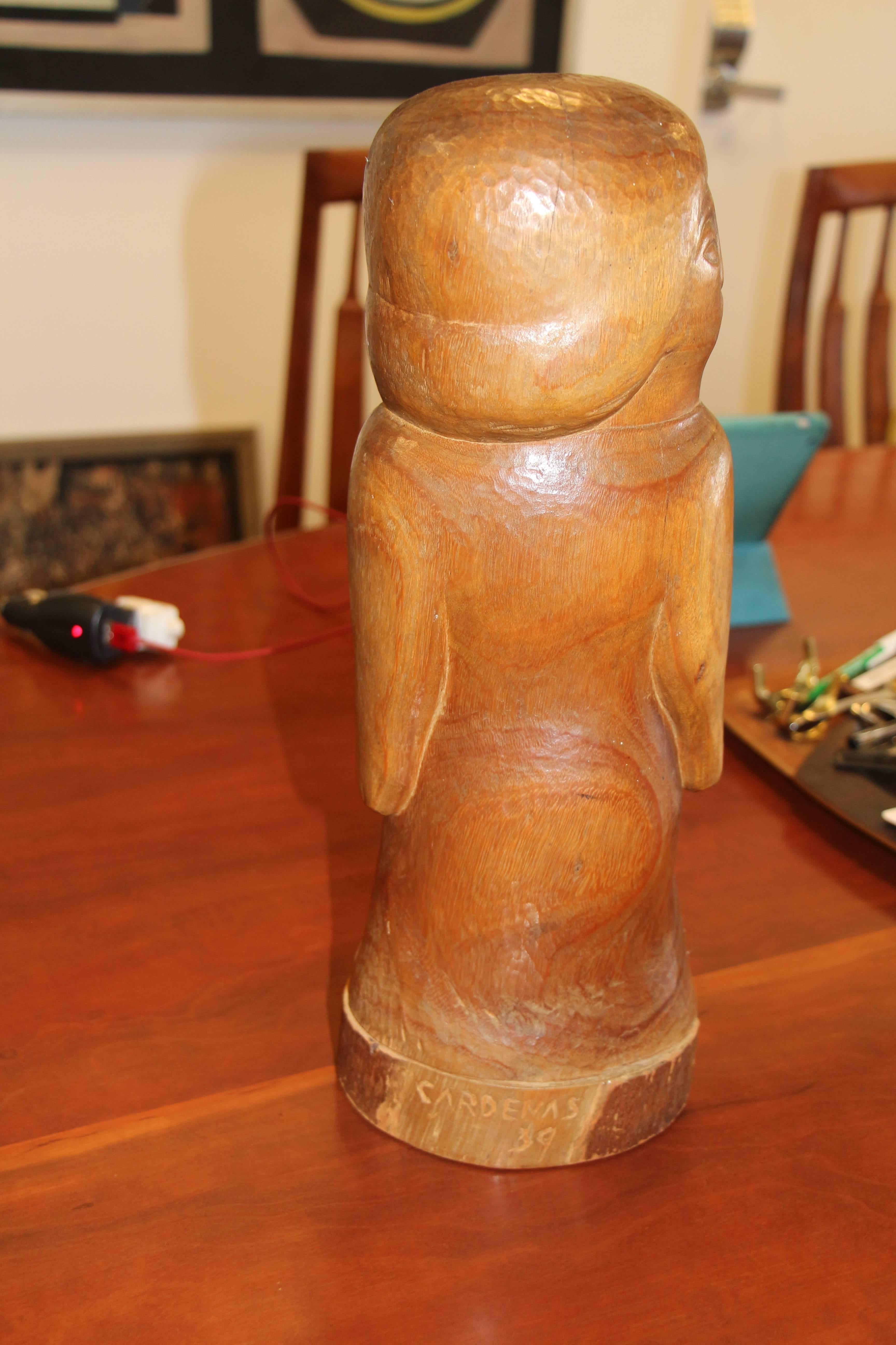 Two Figurative TOTEM Wood Carvings Signed Cardenas, 1939 5