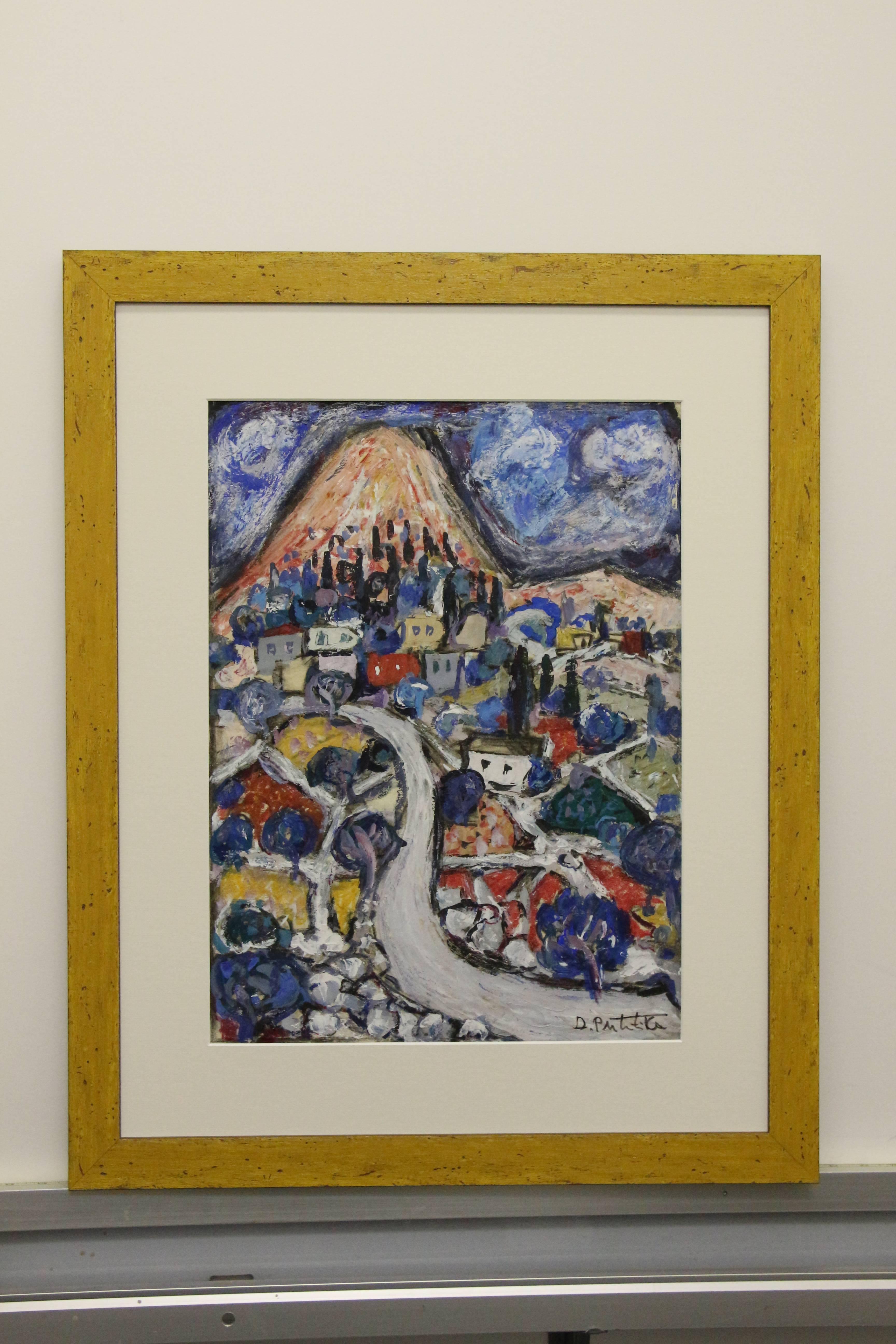 A quite lovely and colorful abstract mixed media on paper by the noted Croatian Artist Duro Pulitika (1922-2006). This work is signed on the front and on the back, please see the photo. This work has been re-framed and the framer copied the back and
