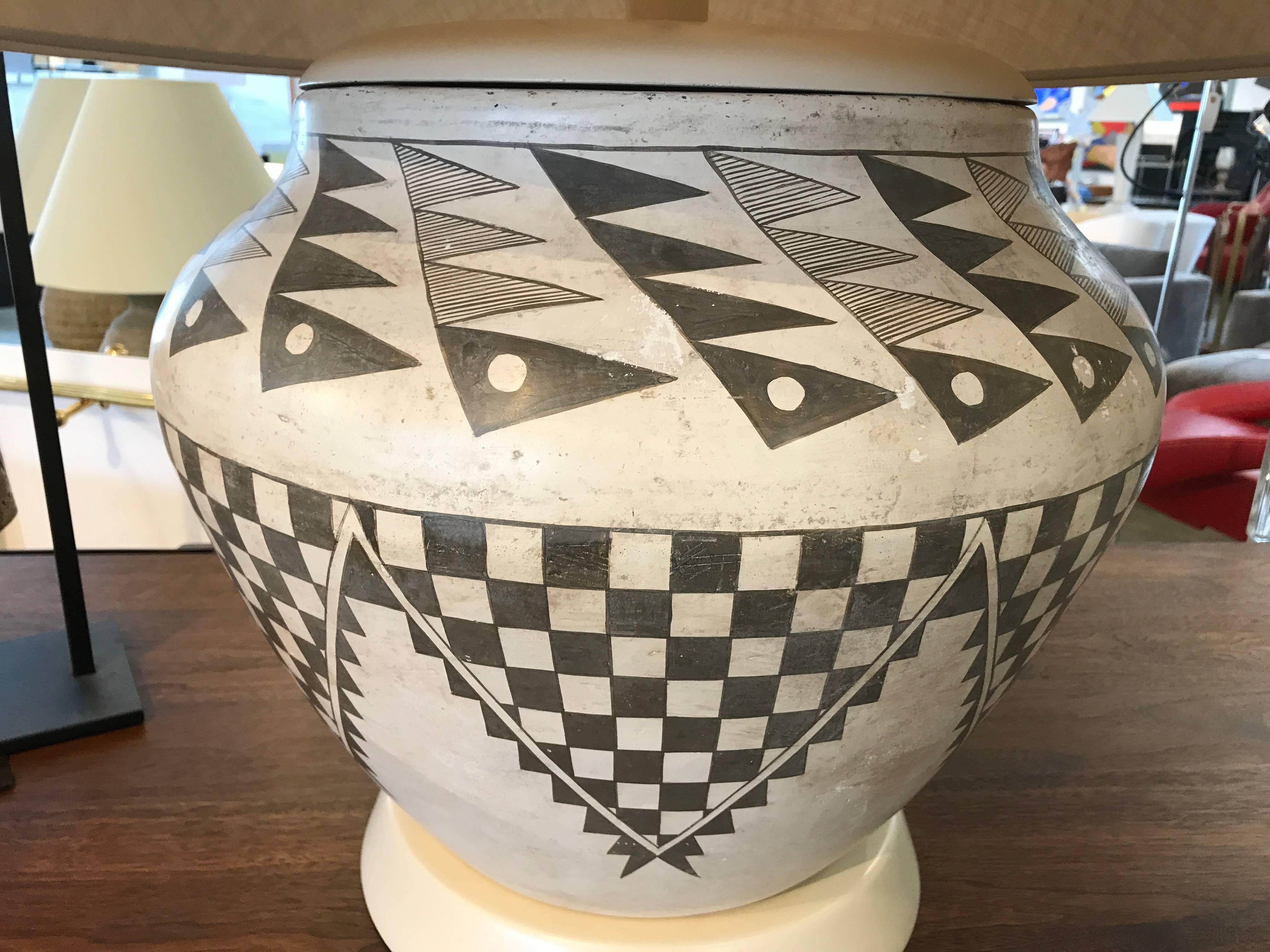 20th Century Acoma Socorro Checkers Pattern Matching Hand Thrown Lamps