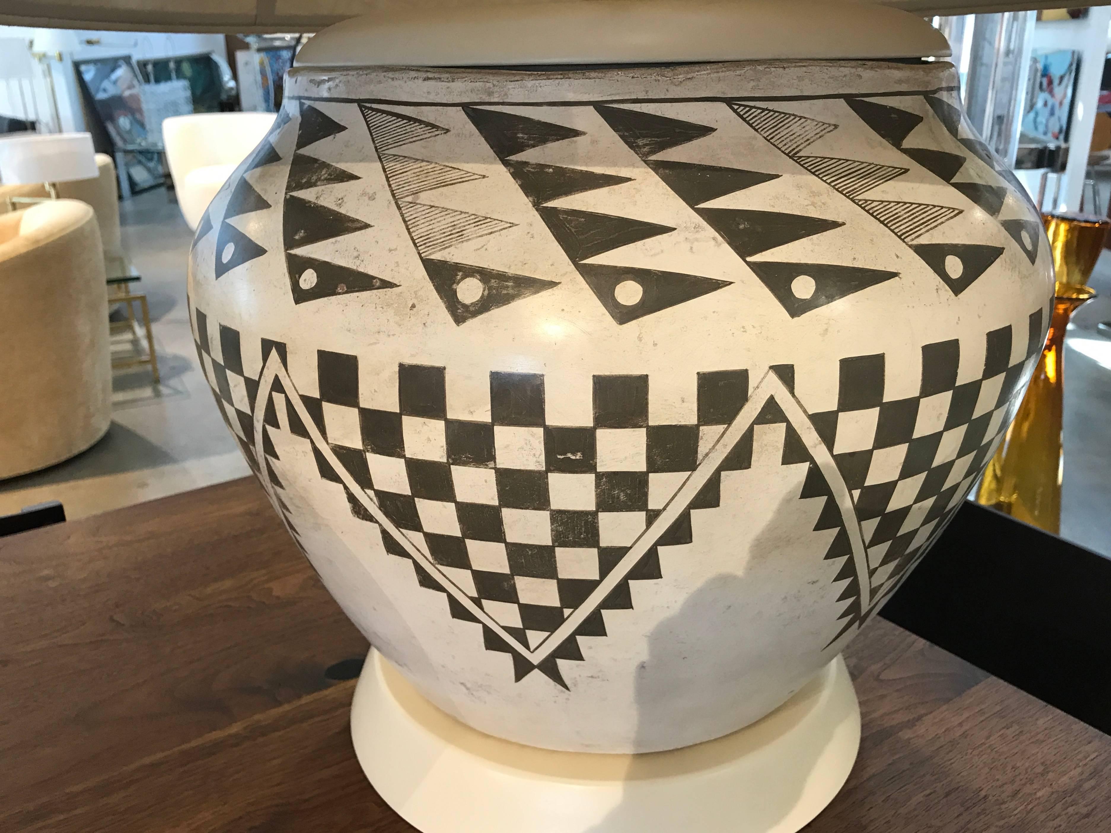 Acoma Socorro Checkers Pattern Matching Hand Thrown Lamps 2